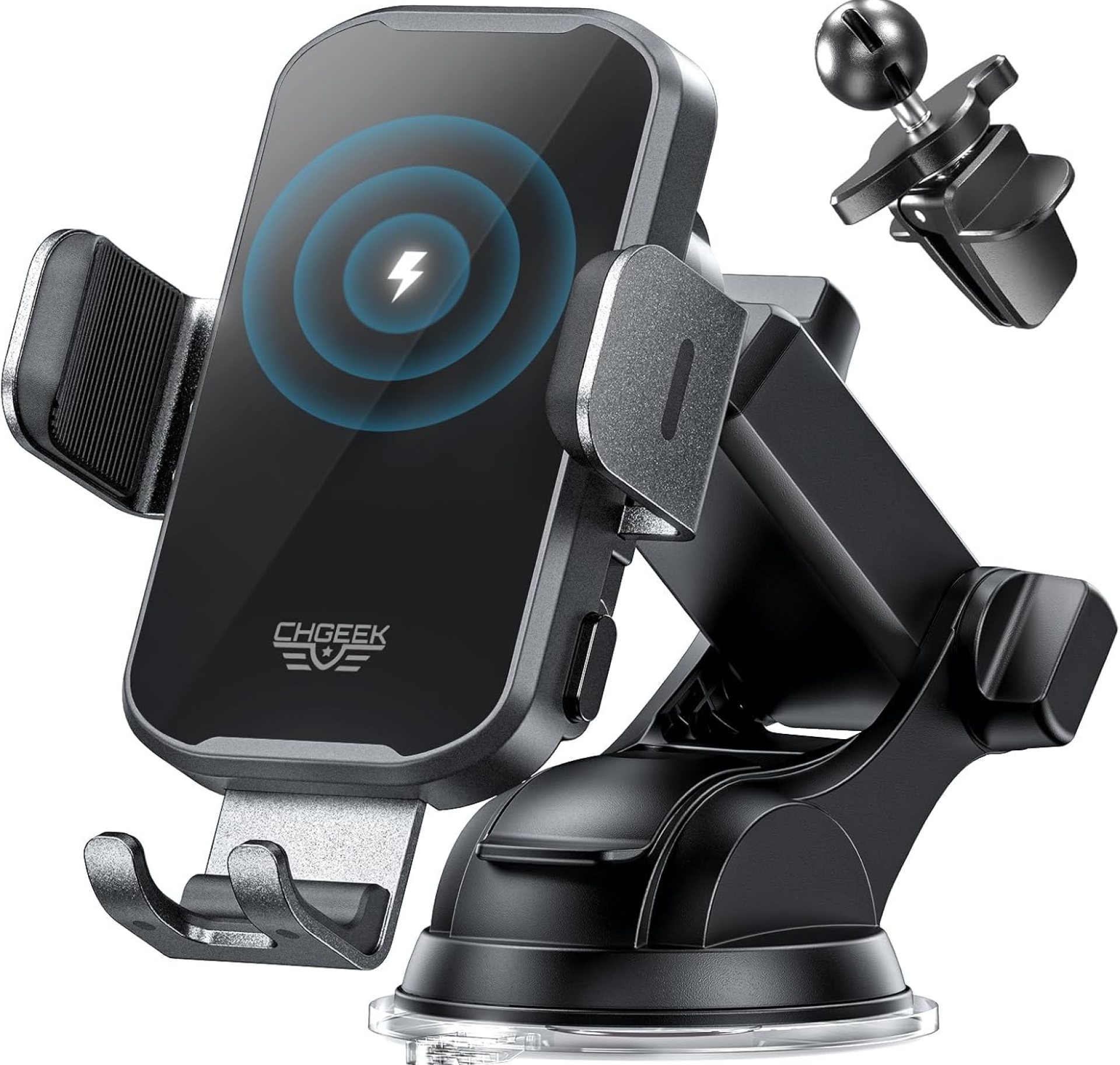 CHGeek Wireless Car Charger Phone Holder Mount, 15W Fast Charging Auto Clamping Phone Holders for Your Car Dashboard Windshield Air Vent Car Accessories for iPhone, Samsung Galaxy, Google Pixel etc CHGeek Wireless Car Charger Phone Holder Mount, 15W Fast Charging Auto Clamping Phone Holders for Your Car Dashboard Windshield Air Vent Car Accessories for iPhone, Samsung Galaxy, Google Pixel etc