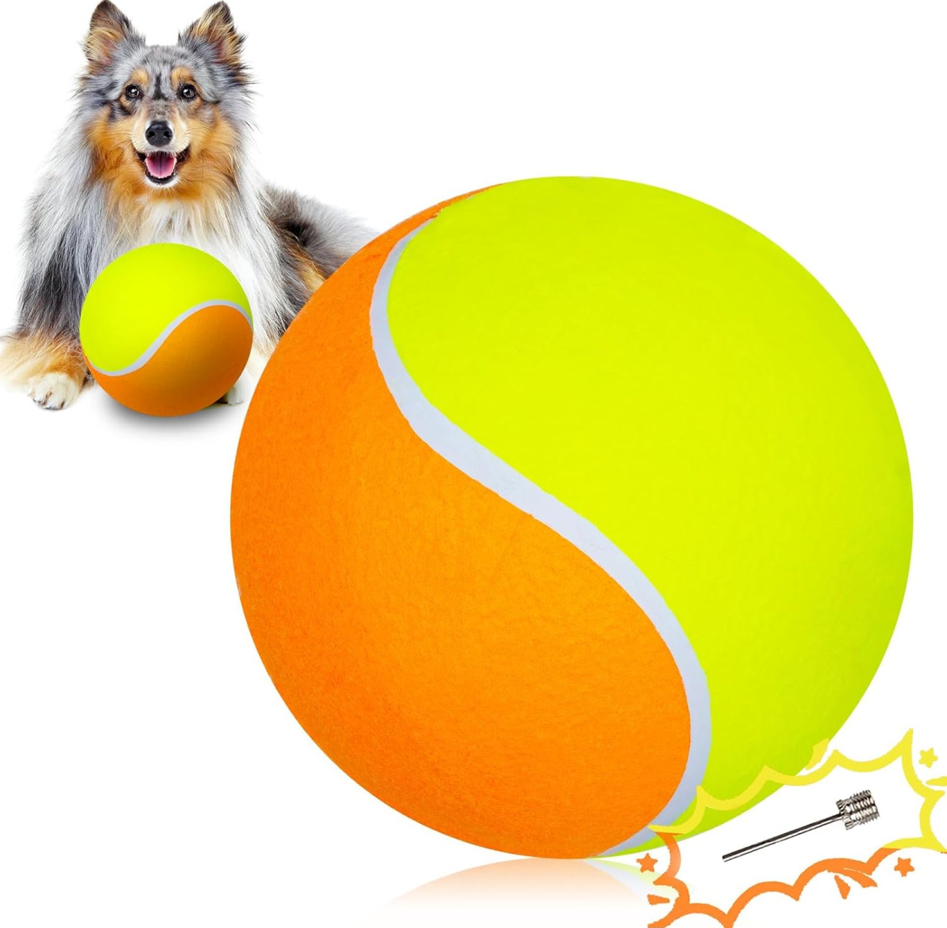 Giant Dog Tennis Ball Big Pet Toys Outdoor Sports Ball with Inflating Needles for Small Medium Large Dog (Yellow+Orange, 9.5inch) Giant Dog Tennis Ball Big Pet Toys Outdoor Sports Ball with Inflating Needles for Small Medium Large Dog (Yellow+Orange, 9.5inch)