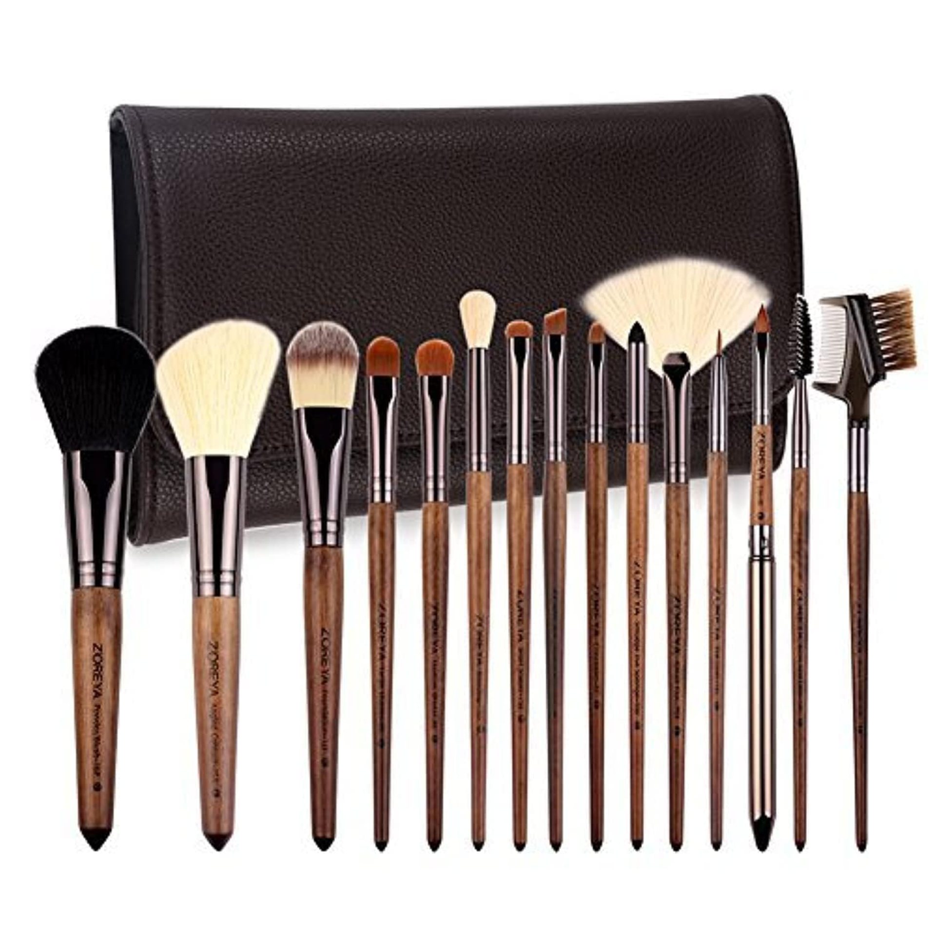Makeup Brush Set, 15pcs Unique Walnut Makeup Brushes with Vegan Leather Bag, Professional No Shed Tan Makeup Brushes Makeup Brush Set, 15pcs Unique Walnut Makeup Brushes with Vegan Leather Bag, Professional No Shed Tan Makeup Brushes