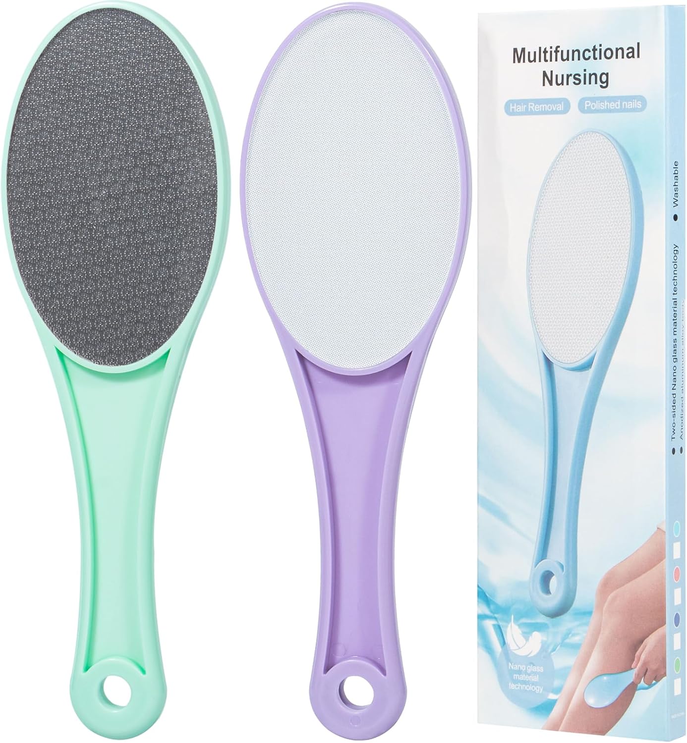 Nano Glass Foot File Callus Remover, 2 Pack Hard and Dead Skin Remover for Feet, Double Sided Foot Scrubber Pedicure Tool, Hair Eraser for Softer and Smoother Feet Hands, Green & Purple Nano Glass Foot File Callus Remover, 2 Pack Hard and Dead Skin Remover for Feet, Double Sided Foot Scrubber Pedicure Tool, Hair Eraser for Softer and Smoother Feet Hands, Green & Purple
