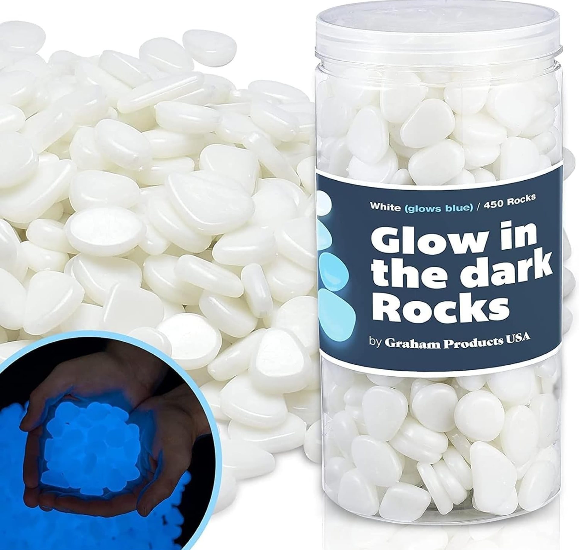 450 Pieces Glow in The Dark Rocks | Indoor & Outdoor Use – Garden, Fish Tank Pebbles, Planter, Walkway, Driveway Decoration & More | for Aged 6 & Up | Powered by Sunlight – White 450 Pieces Glow in The Dark Rocks | Indoor & Outdoor Use – Garden, Fish Tank Pebbles, Planter, Walkway, Driveway Decoration & More | for Aged 6 & Up | Powered by Sunlight – White