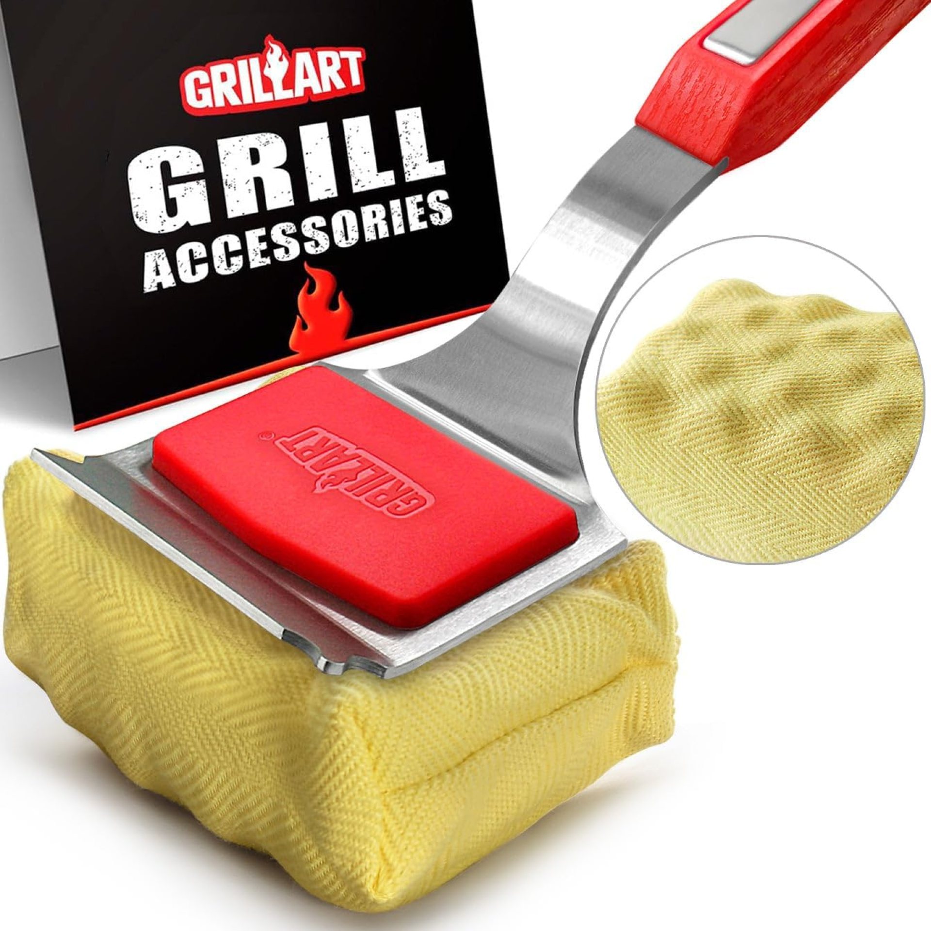 GRILLART Grill Brush Bristle Free. SteamWizards BBQ Replaceable Cleaning Head, Unique Seamless-Fit Scraper Tool for Cast Iron/Stainless-Steel Grates, Safe Barbecue Grill Cleaner-Red GRILLART Grill Brush Bristle Free. SteamWizards BBQ Replaceable Cleaning Head, Unique Seamless-Fit Scraper Tool for Cast Iron/Stainless-Steel Grates, Safe Barbecue Grill Cleaner-Red