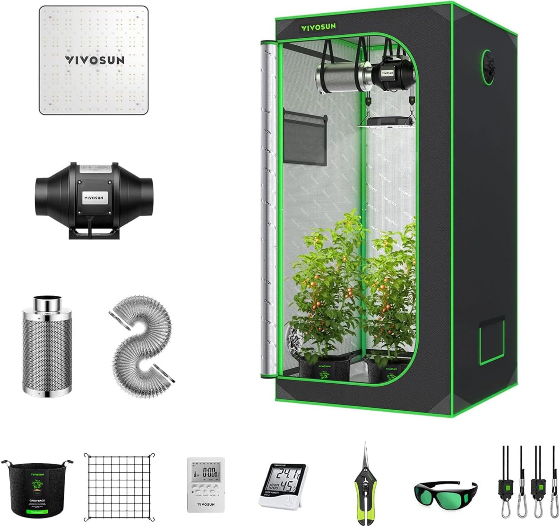 VIVOSUN 2.7 x 2.7 ft. Growing Tent Kit Complete, 32″ x 32″ x 63″ Grow Tent Complete System with VS1000 Led Grow Light 4 Inch 190CFM Inline Fan Carbon Filter and 8 ft. Ducting Combo VIVOSUN 2.7 x 2.7 ft. Growing Tent Kit Complete, 32″ x 32″ x 63″ Grow Tent Complete System with VS1000 Led Grow Light 4 Inch 190CFM Inline Fan Carbon Filter and 8 ft. Ducting Combo