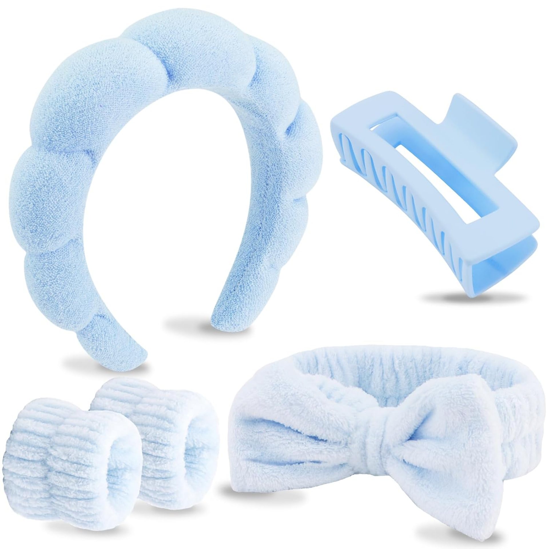 VELSCRUN 5 Pcs Blue Puffy Sponge Spa Headband Bow Tie Hair Band Hair Clips Wristband Set, Spa Headbands for Wash Face, Makeup Headband, Facial Skincare Headbands Women Girls Hair Accessories Gifts VELSCRUN 5 Pcs Blue Puffy Sponge Spa Headband Bow Tie Hair Band Hair Clips Wristband Set, Spa Headbands for Wash Face, Makeup Headband, Facial Skincare Headbands Women Girls Hair Accessories Gifts