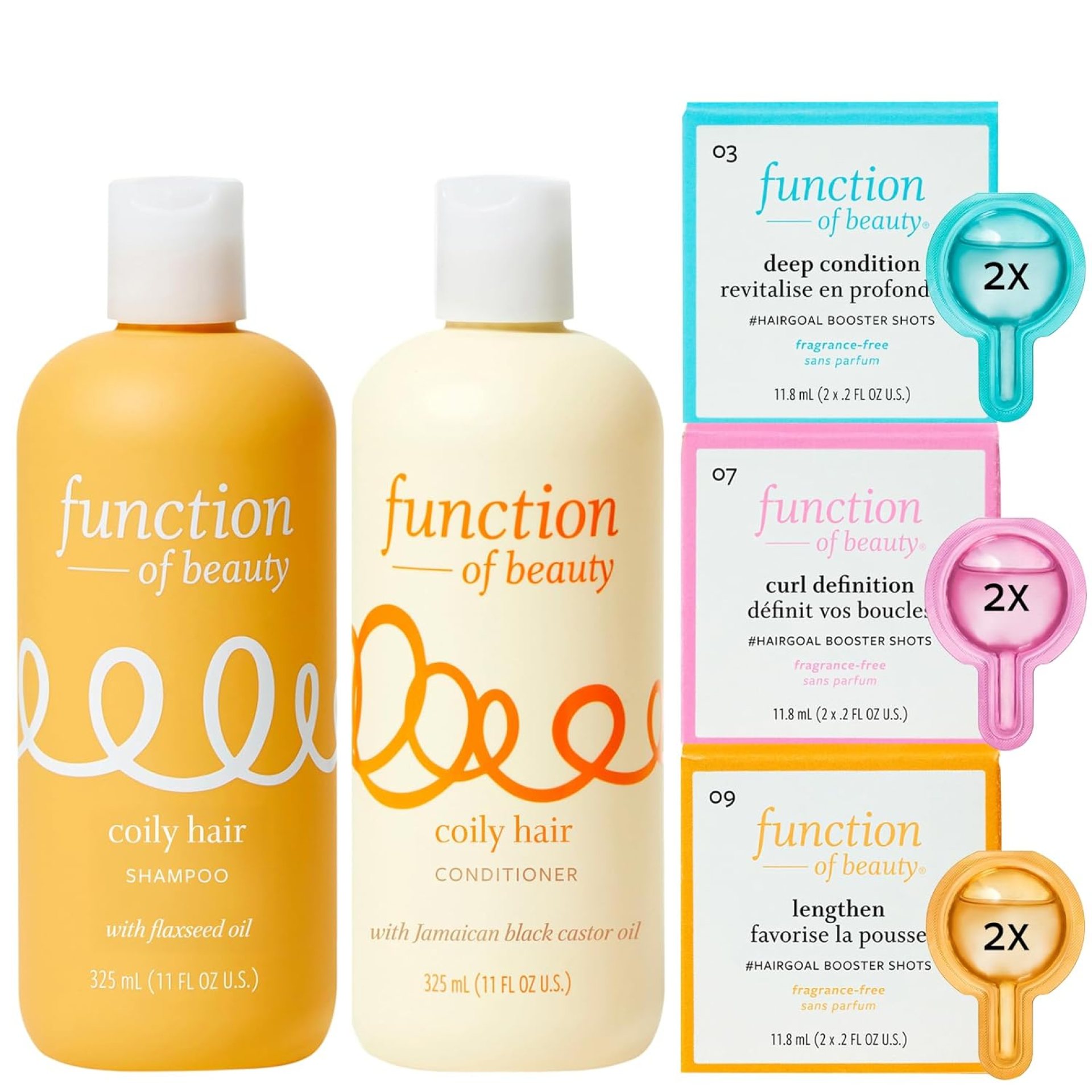 Function of Beauty Coily Hair Shampoo + Conditioner (11 oz Each) + Curl Definition, Lengthen & Deep Condition #HairGoal Boosters Set – Sulfate-Free – Nourish, Hydrate & Revive Coils & Curls Function of Beauty Coily Hair Shampoo + Conditioner (11 oz Each) + Curl Definition, Lengthen & Deep Condition #HairGoal Boosters Set – Sulfate-Free – Nourish, Hydrate & Revive Coils & Curls