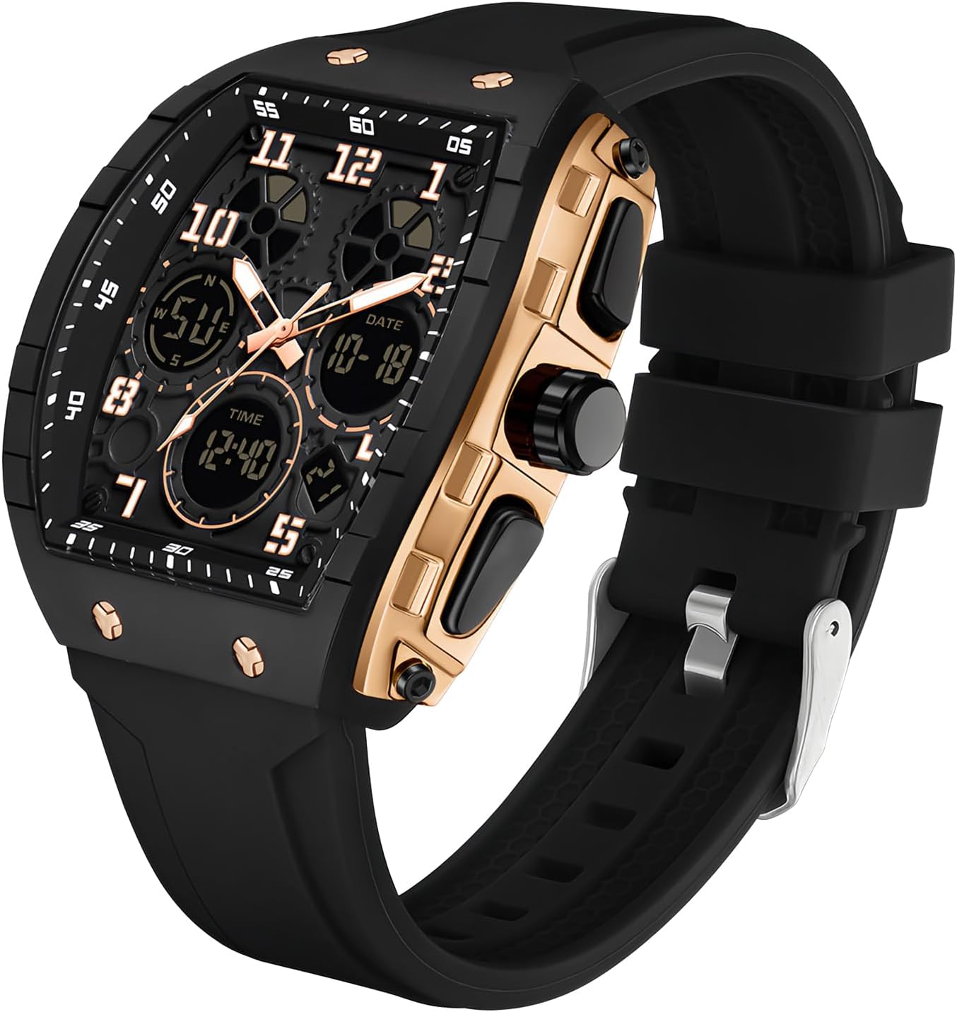 FANMIS Watch for Men Fashion Hollow Unique Rectangle Dial Wristwatch Waterproof Sport Digital Analog Dual Time Display Stopwatch Punk Cool Design Silicon Strap Dress Watch FANMIS Watch for Men Fashion Hollow Unique Rectangle Dial Wristwatch Waterproof Sport Digital Analog Dual Time Display Stopwatch Punk Cool Design Silicon Strap Dress Watch