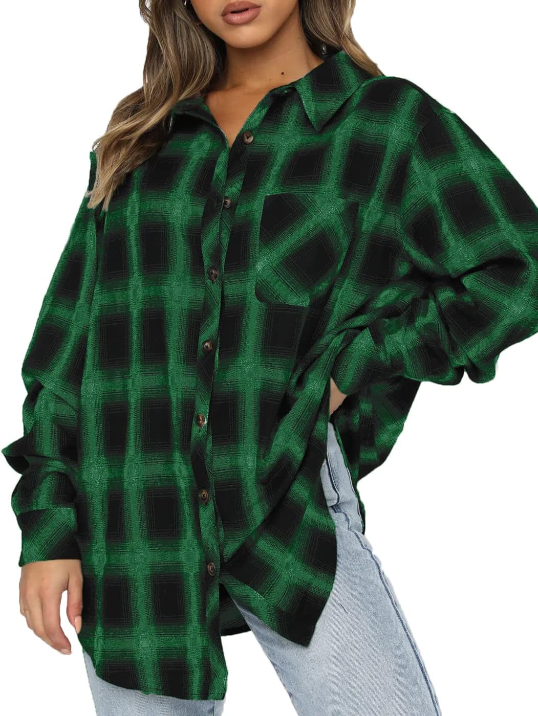 CHYRII Womens Button Down Flannel Shirts Long Sleeve Plaid Shackets Business Casual Blouse Top CHYRII Womens Button Down Flannel Shirts Long Sleeve Plaid Shackets Business Casual Blouse Top