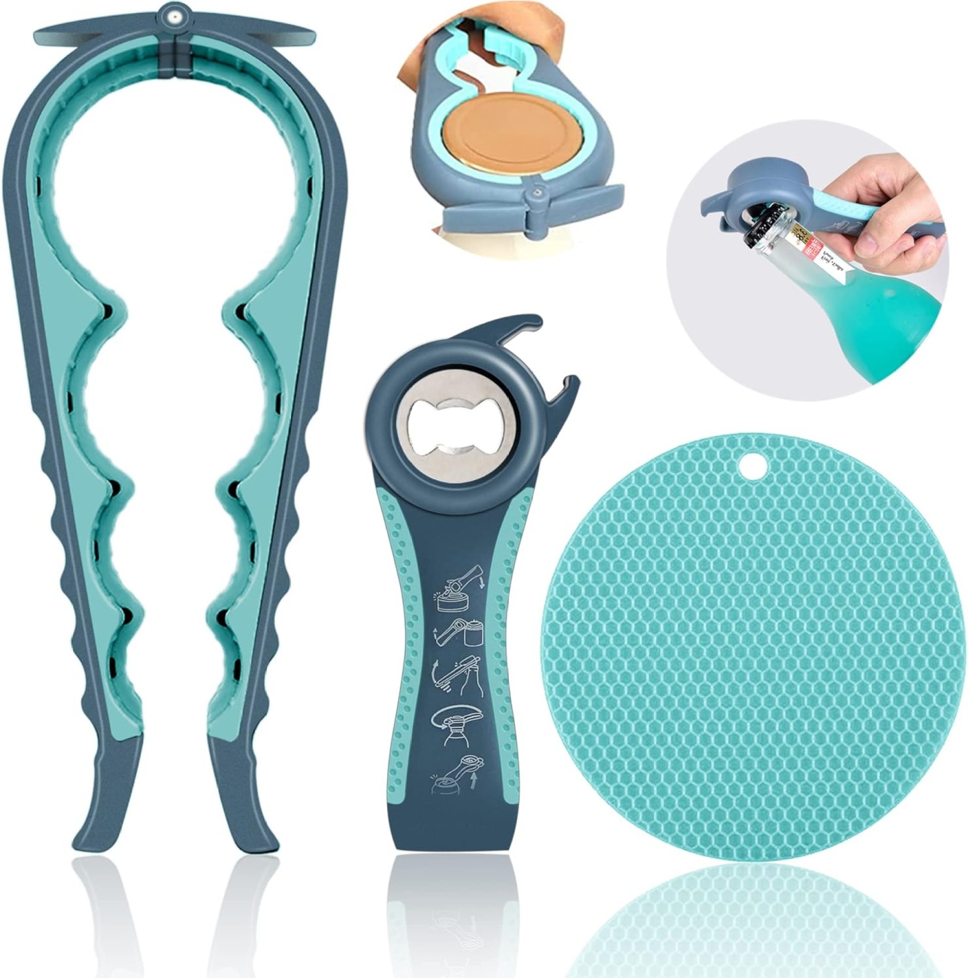 Jar Opener for Weak Hands, Seniors with Arthritis, 5 in 1 Multi Function Bottle Opener Lid Opener For Arthritic Hands with Non Slip Rubber Jar opener Gripper Pad Jar Opener for Weak Hands, Seniors with Arthritis, 5 in 1 Multi Function Bottle Opener Lid Opener For Arthritic Hands with Non Slip Rubber Jar opener Gripper Pad