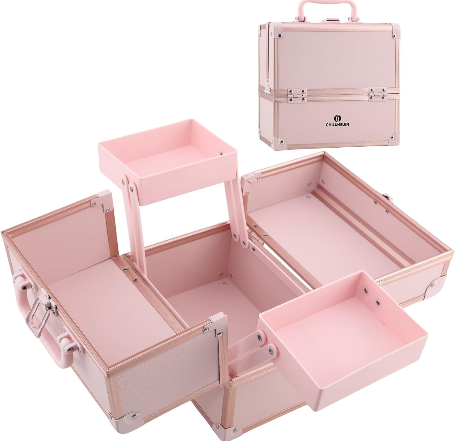 Makeup Train Case 2 Trays Makeup Box Organizer Portable Travel Makeup Case Lockable Makeup Storage Organizer Cosmetic Box for Jewelry Nail Tech Brushes Accessories Tool, Pink Makeup Train Case 2 Trays Makeup Box Organizer Portable Travel Makeup Case Lockable Makeup Storage Organizer Cosmetic Box for Jewelry Nail Tech Brushes Accessories Tool, Pink