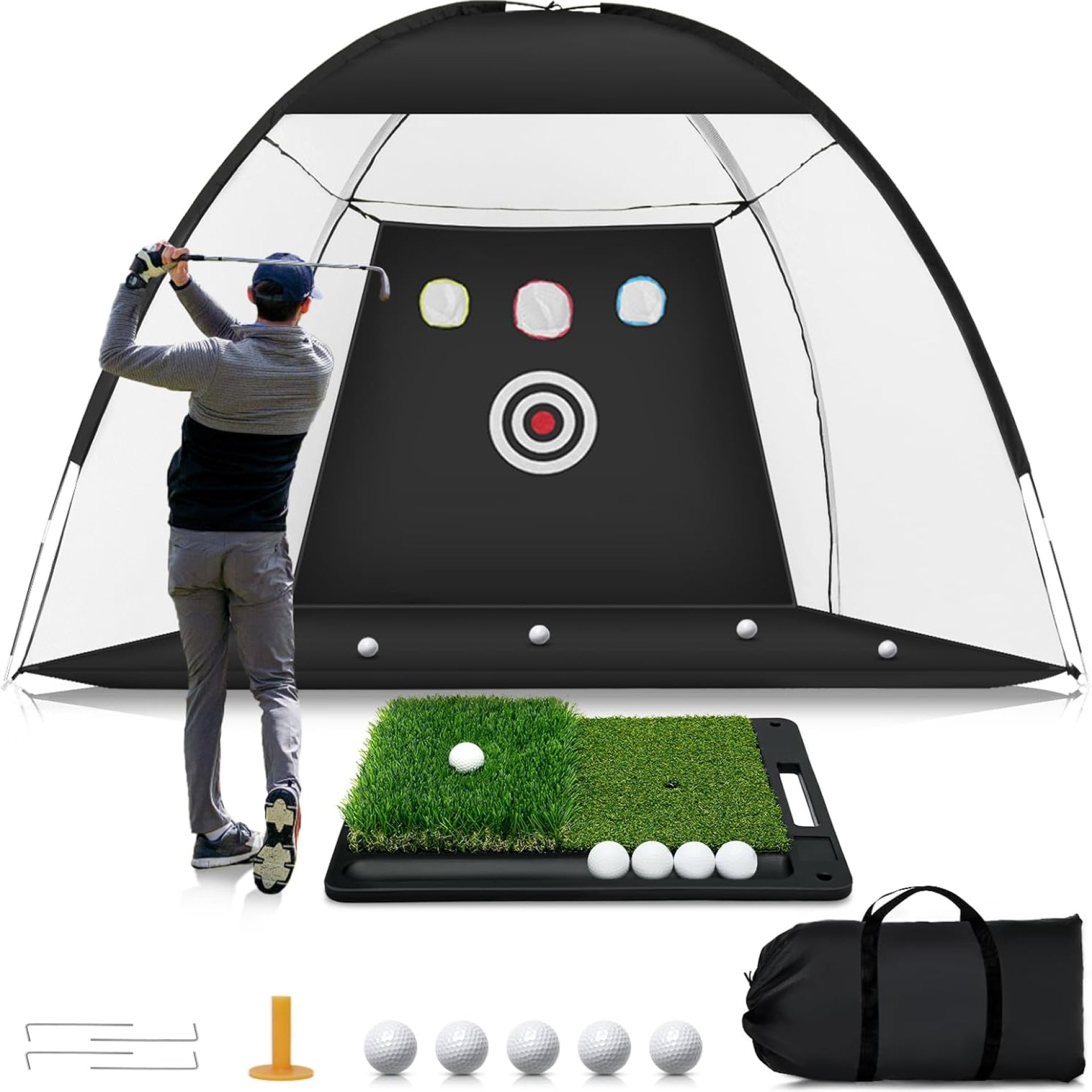 Golf Net: 10x7ft Golf Practice Net with Heavy Base Dual-Turf Golf Mat, All-in-One Mult-Target Golf Hitting Net, Golf Chipping Training Nets for Backyard Driving, Gifts for Men/Dad/Husband/Boyfriend Golf Net: 10x7ft Golf Practice Net with Heavy Base Dual-Turf Golf Mat, All-in-One Mult-Target Golf Hitting Net, Golf Chipping Training Nets for Backyard Driving, Gifts for Men/Dad/Husband/Boyfriend