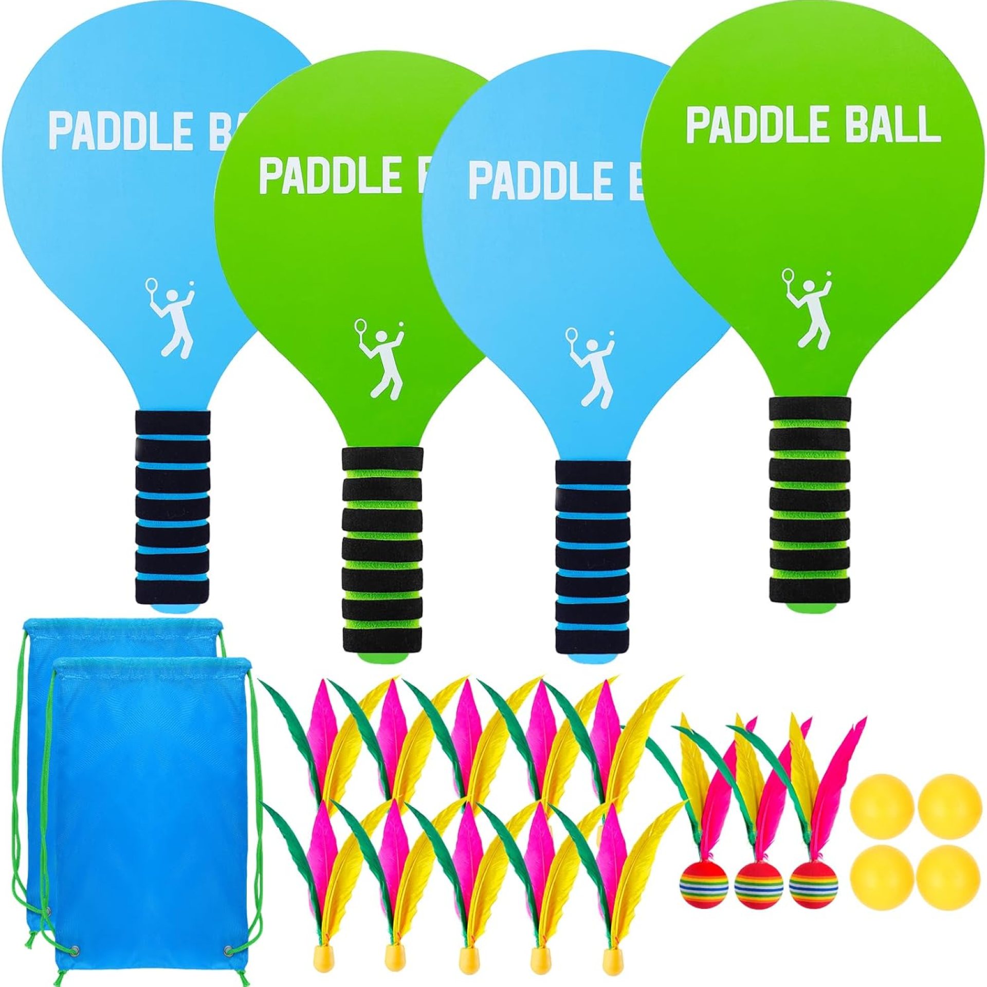 Beach Paddle Ball Set – Funny Paddleball Rackets Game, Outdoor Sports Toys for Kids Adults Family Games Beach Yard Lawn Party Supplies(4 Paddles, 13 Birdies, 4 Balls, 2 Drawstring Bags) Beach Paddle Ball Set – Funny Paddleball Rackets Game, Outdoor Sports Toys for Kids Adults Family Games Beach Yard Lawn Party Supplies(4 Paddles, 13 Birdies, 4 Balls, 2 Drawstring Bags)