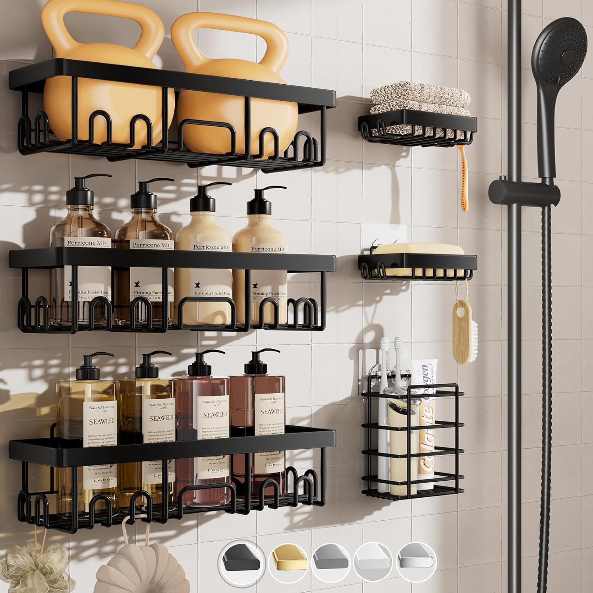 Veken Stainless Steel Shower Caddy 6-Pack, Adhesive Rustproof Shelves Rack with Soap Holder, Large Capacity Bathroom Organizers and Storage, No Drilling Wall-Mounted Kitchen & Home Decor, Bath Decor Veken Stainless Steel Shower Caddy 6-Pack, Adhesive Rustproof Shelves Rack with Soap Holder, Large Capacity Bathroom Organizers and Storage, No Drilling Wall-Mounted Kitchen & Home Decor, Bath Decor