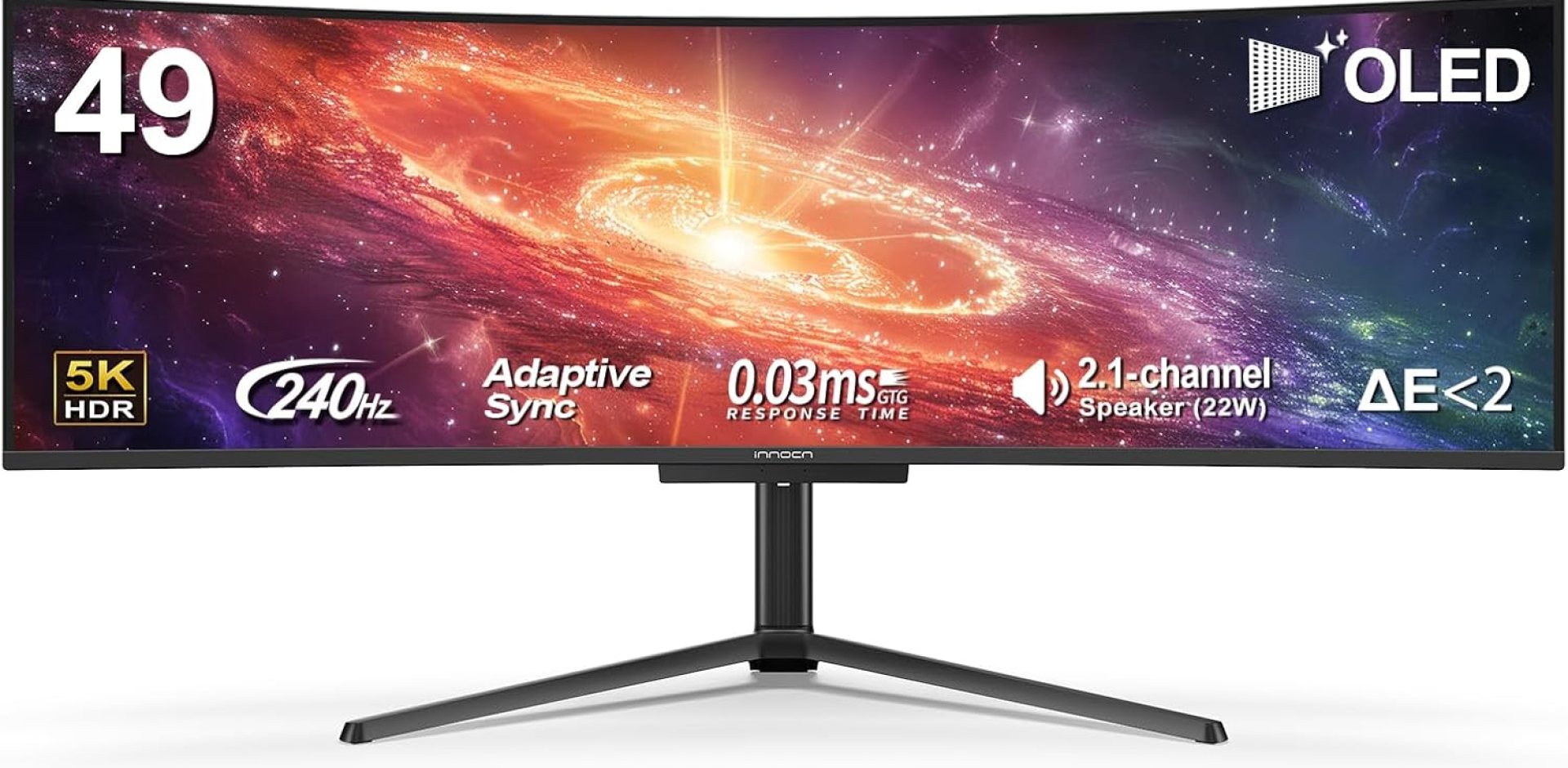INNOCN 49″ 49Q1S OLED Curved Gaming Monitor 5120 x 1440p 240Hz, 0.03ms, USB Type C 90W, HDMI 2.1, DisplayPort, USB Hub, Surrounding Speakers, Adaptive-Sync, Height Adjustable Stand, Black INNOCN 49″ 49Q1S OLED Curved Gaming Monitor 5120 x 1440p 240Hz, 0.03ms, USB Type C 90W, HDMI 2.1, DisplayPort, USB Hub, Surrounding Speakers, Adaptive-Sync, Height Adjustable Stand, Black