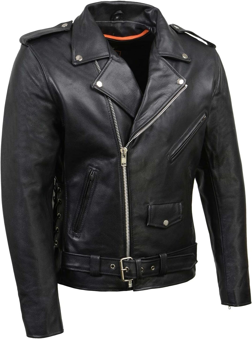 Milwaukee Leather SH1011 Black Classic Brando Motorcycle Jacket for Men Made of Cowhide Leather w/Side Lacing Milwaukee Leather SH1011 Black Classic Brando Motorcycle Jacket for Men Made of Cowhide Leather w/Side Lacing