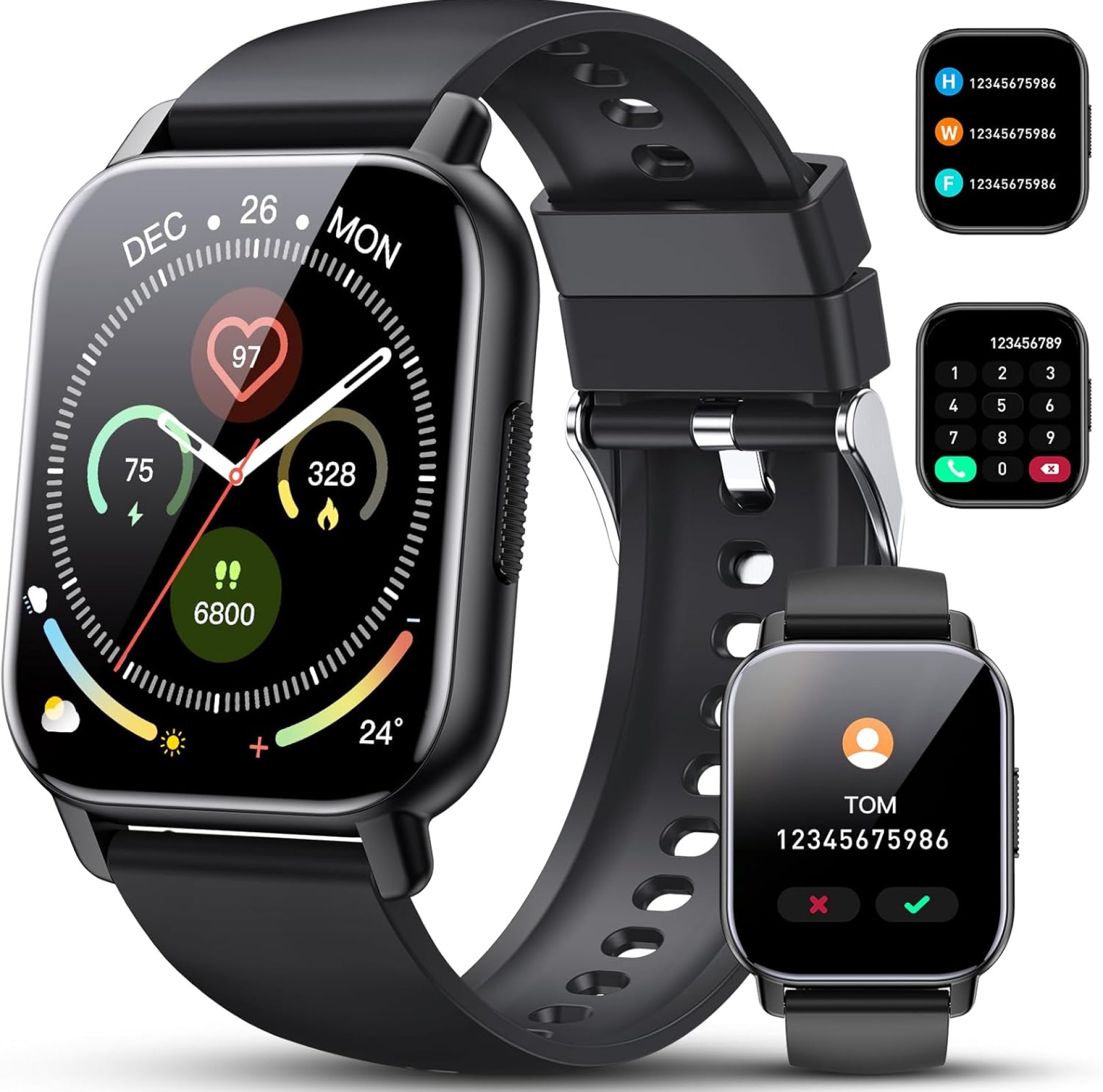 Smart Watch for Men Women, 1.85” Smartwatch (Answer/Make Calls), 112 Sports Modes Fitness Watch, IP68 Waterproof Watches Heart Rate/Sleep Monitor, Pedometer, Activity Tracker for Android iOS, Black Smart Watch for Men Women, 1.85” Smartwatch (Answer/Make Calls), 112 Sports Modes Fitness Watch, IP68 Waterproof Watches Heart Rate/Sleep Monitor, Pedometer, Activity Tracker for Android iOS, Black