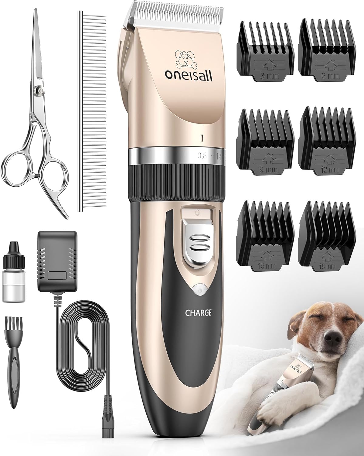 oneisall Dog Clipper Low Noise, Dog Grooming Kit with Rechargeable, Dog Shaver Cordless Electric Quiet Hair Clipper Set for Dog Cats Pets(Gold) oneisall Dog Clipper Low Noise, Dog Grooming Kit with Rechargeable, Dog Shaver Cordless Electric Quiet Hair Clipper Set for Dog Cats Pets(Gold)