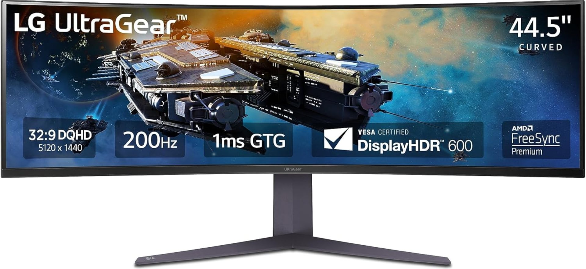 LG 45GR65DC-B Ultragear Curved Gaming Monitor 45-Inch 32:9 QHD 200Hz 1ms UltraWide Display AMD FreeSync Premium Pro VESA DisplayHDR 600 HDMI 2.1 x2 DP UBS x3 Tilt/Height/Swivel Stand – Black LG 45GR65DC-B Ultragear Curved Gaming Monitor 45-Inch 32:9 QHD 200Hz 1ms UltraWide Display AMD FreeSync Premium Pro VESA DisplayHDR 600 HDMI 2.1 x2 DP UBS x3 Tilt/Height/Swivel Stand – Black