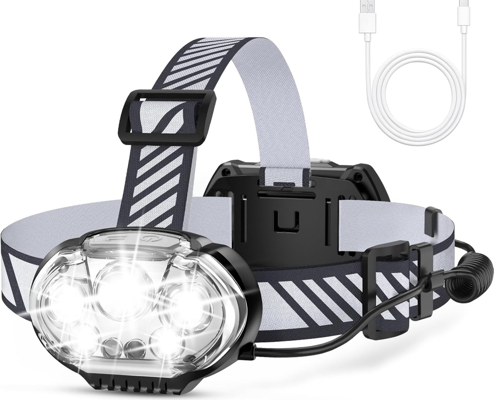 Rechargeable Headlamp, 20000 High Lumen Bright 5 LED Head Lamp with Red White Light, IPX4 Waterproof Headlight,8 Mode Head Flashlight for Outdoor Running Hunting Fishing Hiking Camping Gear Rechargeable Headlamp, 20000 High Lumen Bright 5 LED Head Lamp with Red White Light, IPX4 Waterproof Headlight,8 Mode Head Flashlight for Outdoor Running Hunting Fishing Hiking Camping Gear