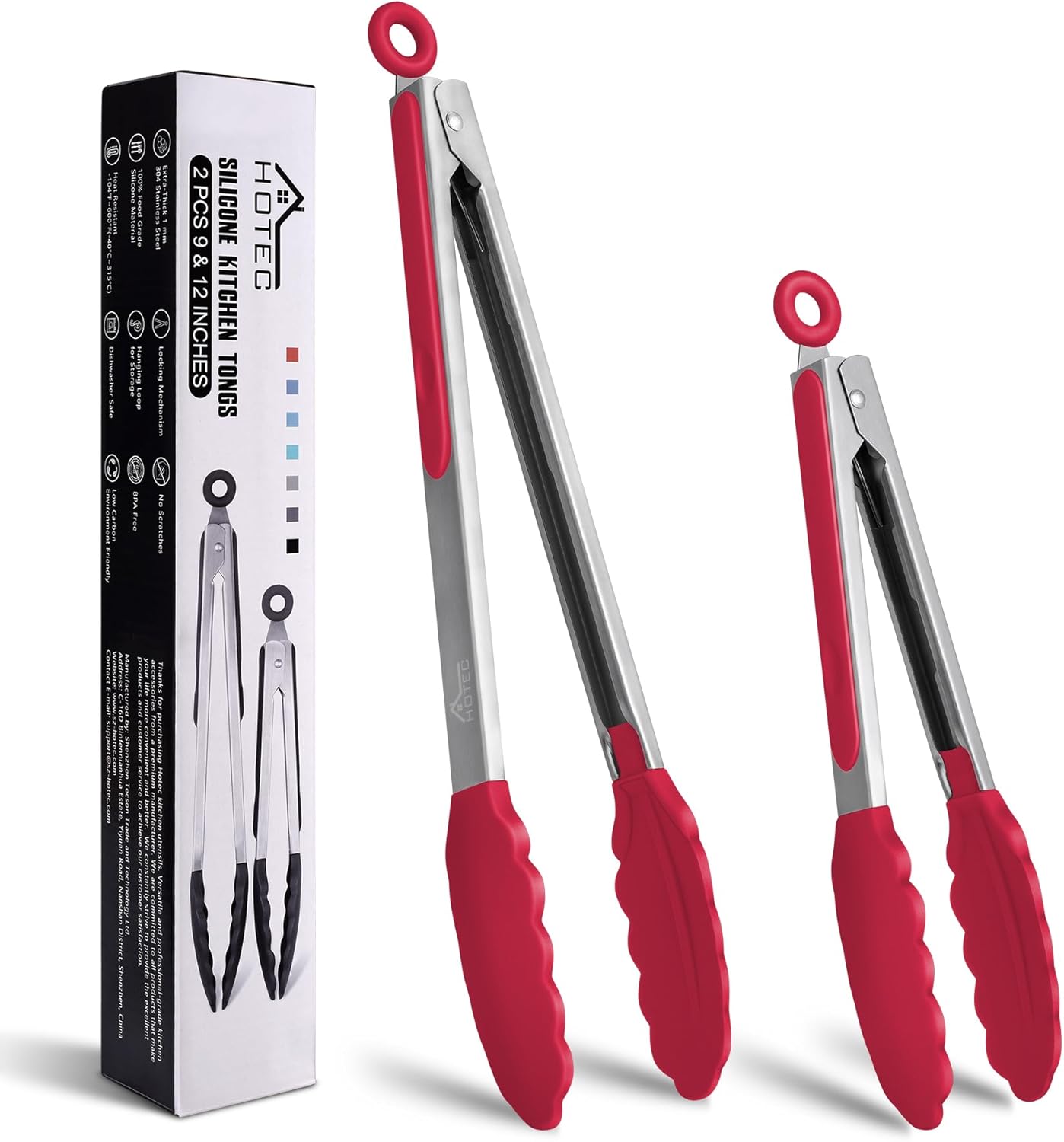 HOTEC Premium Stainless Steel Locking Kitchen Tongs with Silicon Tips, Set of 2-9″ and 12″(Red) HOTEC Premium Stainless Steel Locking Kitchen Tongs with Silicon Tips, Set of 2-9″ and 12″(Red)
