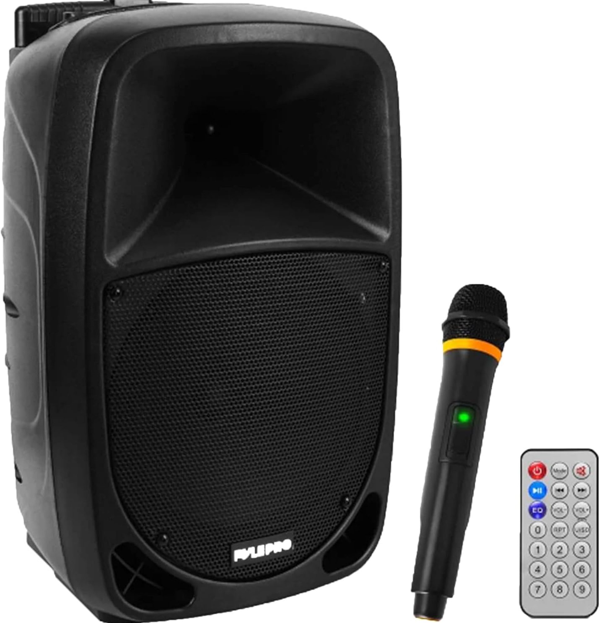 Pyle PSBT105A – 1000W Portable Bluetooth PA Speaker, 10” Subwoofer, UHF Wireless Mic, MP3/USB/SD, Rechargeable Battery, LED Battery Indicator Lights, Black Pyle PSBT105A – 1000W Portable Bluetooth PA Speaker, 10” Subwoofer, UHF Wireless Mic, MP3/USB/SD, Rechargeable Battery, LED Battery Indicator Lights, Black