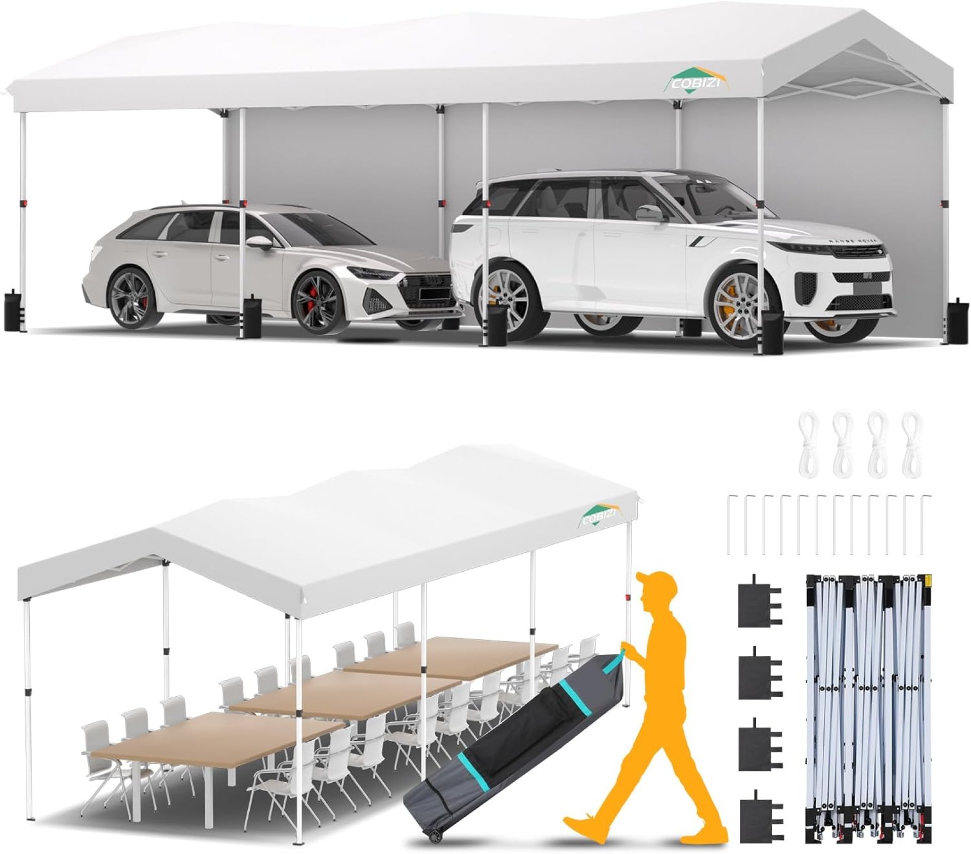 COBIZI 10×30 Pop up Canopy with 3 Sidewalls, One Push Party Tent Portable Garage for Wedding, Waterproof Car Canopy with Wheeled Bag, Canopy Tent 10×30 UPF 50+, 3 Adjustable Height, White COBIZI 10×30 Pop up Canopy with 3 Sidewalls, One Push Party Tent Portable Garage for Wedding, Waterproof Car Canopy with Wheeled Bag, Canopy Tent 10×30 UPF 50+, 3 Adjustable Height, White