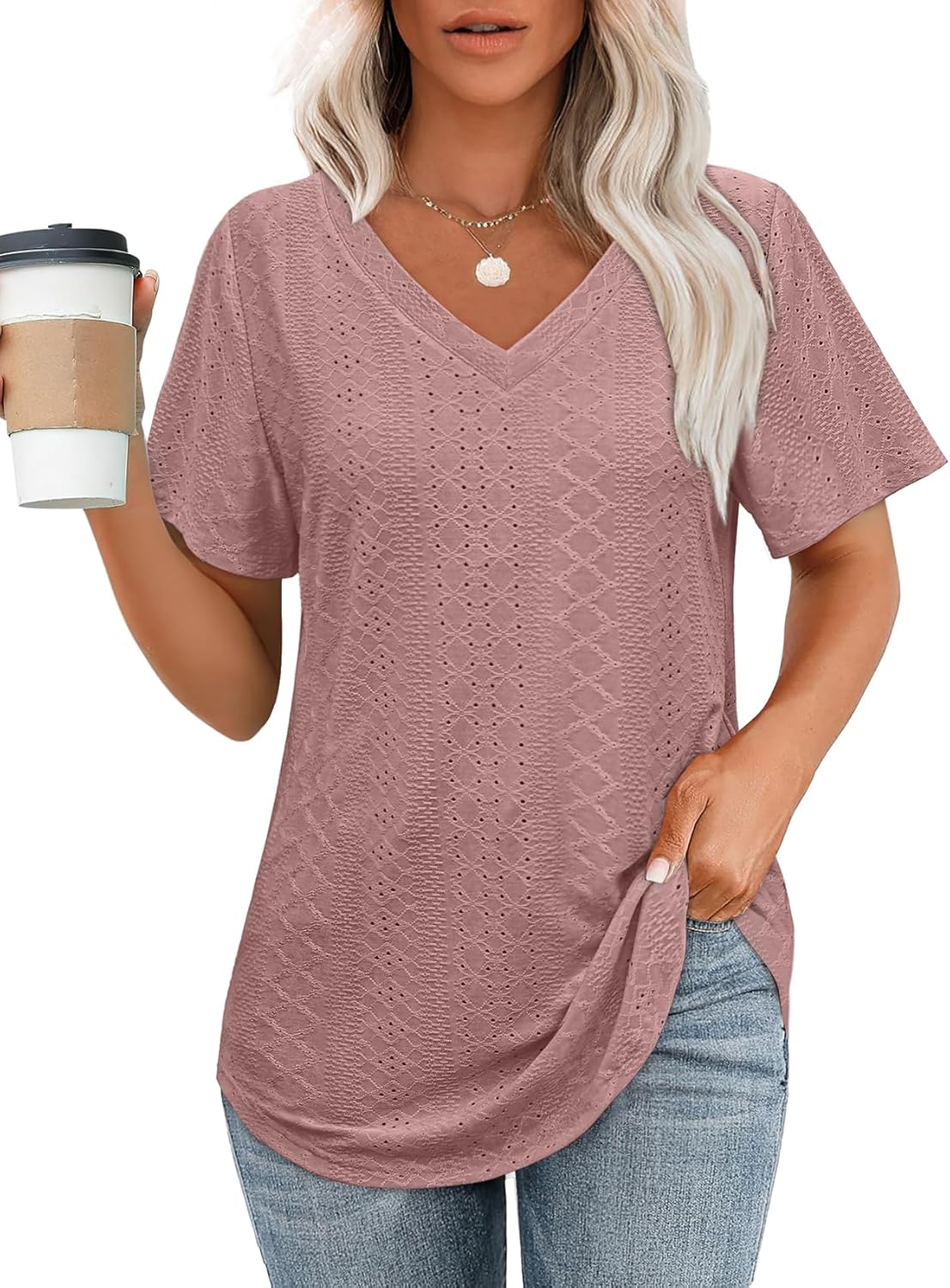 OFEEFAN Womens T Shirts V Neck Short Sleeve Casual Tops Loose Fit Basic Tees with Curved Hem OFEEFAN Womens T Shirts V Neck Short Sleeve Casual Tops Loose Fit Basic Tees with Curved Hem