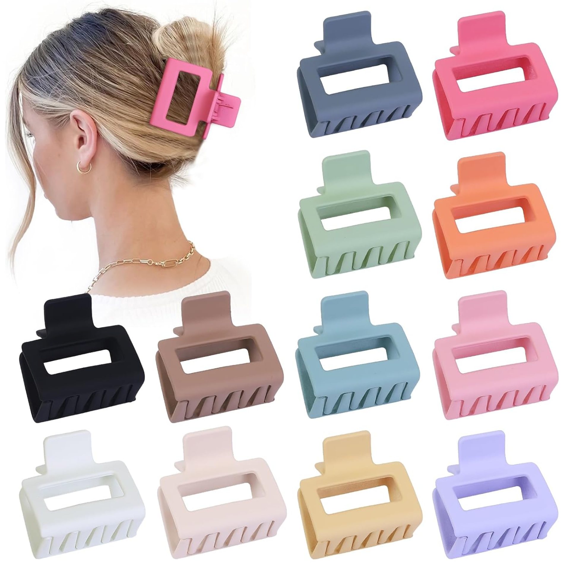 2 Inch Medium Hair Claw Clips 12 Pcs Square Hair Clips for Thin Hair Matte Nonslip Acrylic Banana Jaw Clips Bulk Hair Accessories for women and Girls – Colorful 2 Inch Medium Hair Claw Clips 12 Pcs Square Hair Clips for Thin Hair Matte Nonslip Acrylic Banana Jaw Clips Bulk Hair Accessories for women and Girls – Colorful