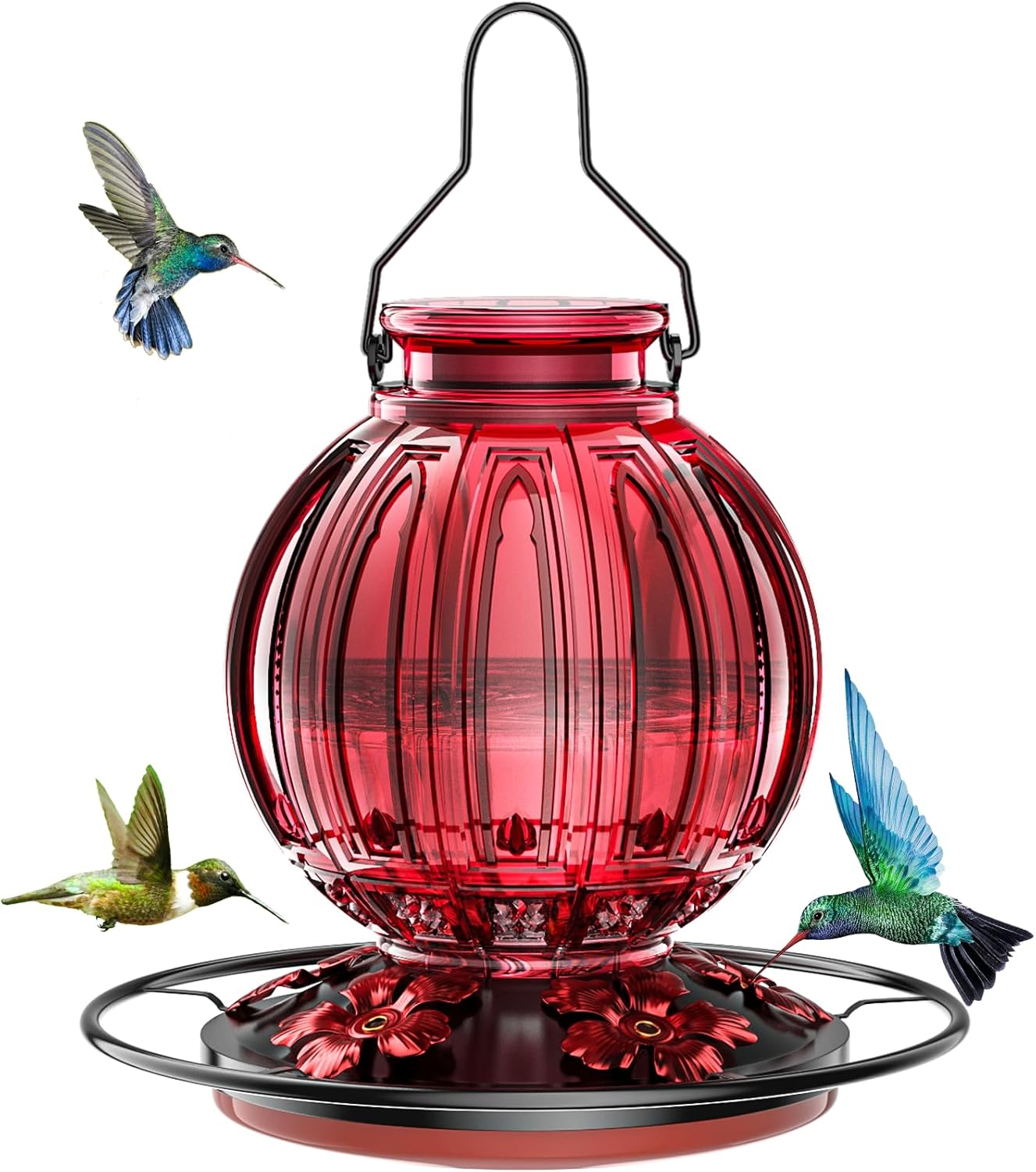 Glass Hummingbird Feeder for Outdoors Hanging, 26Oz Bird Nectar Feeder with Perch & 5 Flower Feeding Ports, Leak Proof for Outside Garden Decor Backyard, Gifts for Women Mom, Red Glass Hummingbird Feeder for Outdoors Hanging, 26Oz Bird Nectar Feeder with Perch & 5 Flower Feeding Ports, Leak Proof for Outside Garden Decor Backyard, Gifts for Women Mom, Red