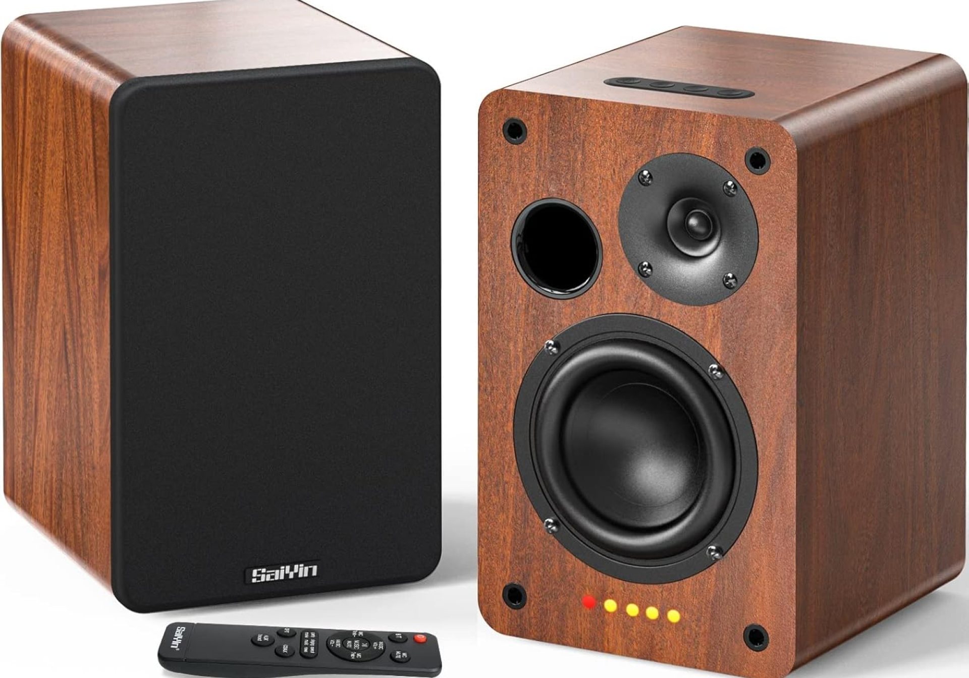 Saiyin Bluetooth Bookshelf Speakers, 40W X 2 Powered TV Speakers with 4 Inch Woofer, Turntable Speakers with Optical/AUX Input/Subwoofer Line Out for PC and TVs Saiyin Bluetooth Bookshelf Speakers, 40W X 2 Powered TV Speakers with 4 Inch Woofer, Turntable Speakers with Optical/AUX Input/Subwoofer Line Out for PC and TVs