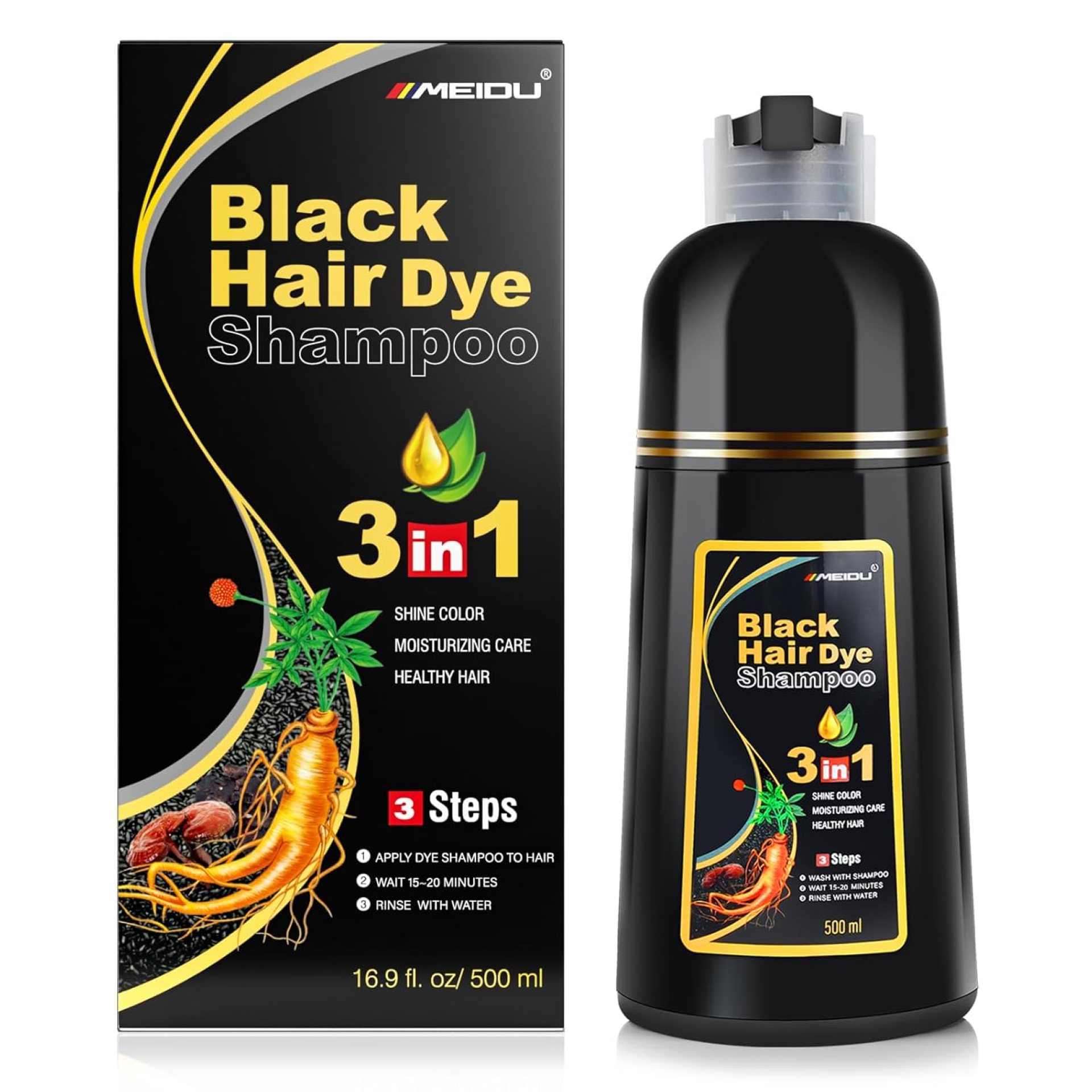 KINGMING Black Hair Dye Shampoo for Gray Coverage – 3 in 1 Herbal Instant color with 100% Cover for Women & Men (500ml) KINGMING Black Hair Dye Shampoo for Gray Coverage – 3 in 1 Herbal Instant color with 100% Cover for Women & Men (500ml)