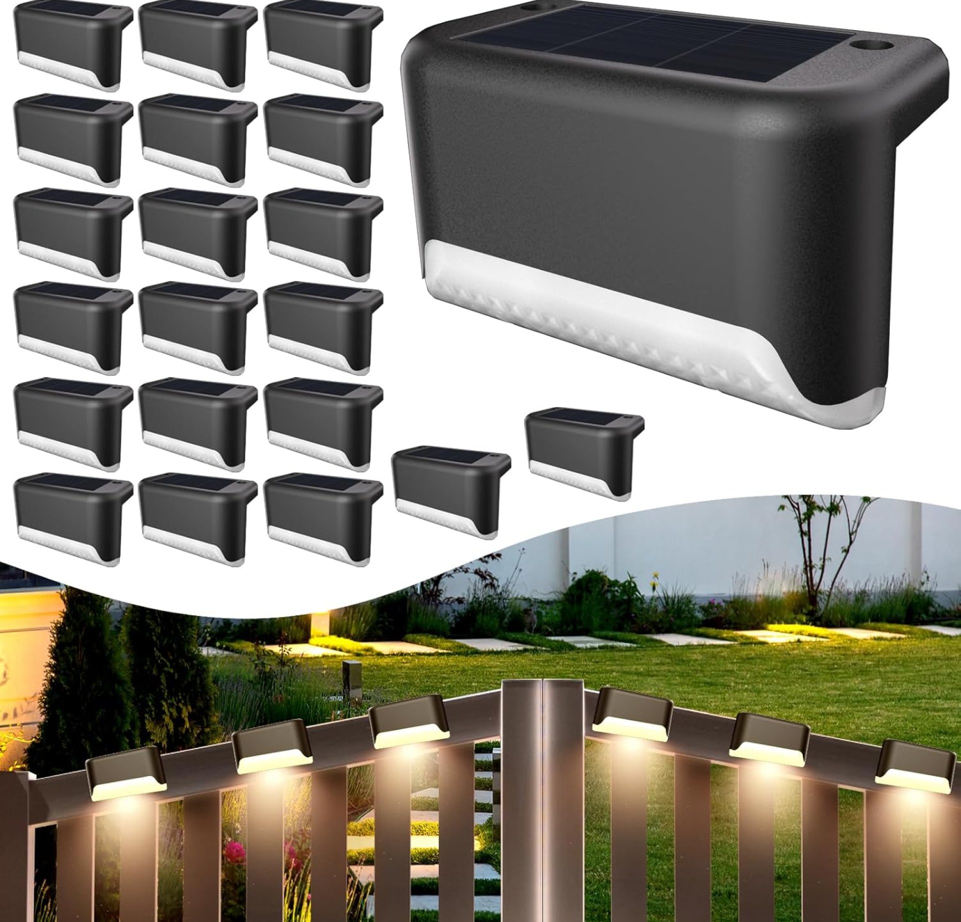 Solar Deck Lights Outdoor, 20 Pcs Solar Step Lights, Waterproof LED Solar Lights for Outdoor Stairs, Step, Fence, Yard, Patio, Railing, Garden and Pathway Solar Deck Lights Outdoor, 20 Pcs Solar Step Lights, Waterproof LED Solar Lights for Outdoor Stairs, Step, Fence, Yard, Patio, Railing, Garden and Pathway
