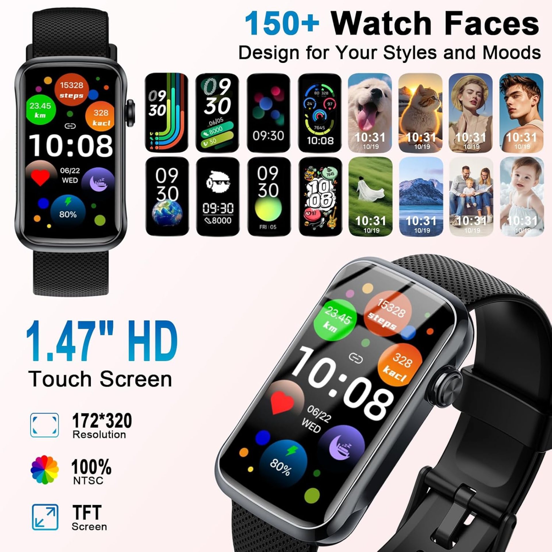 Smart Watch, 1.47″ HD Smartwatch for Men Women with 24 Sport Modes, IP68 Waterproof Fitness Tracker with 24/7 Heart Rate/Sleep/SpO2 Monitor, Step Tracker, Pedometer, Activity Tracker for Android iOS Smart Watch, 1.47″ HD Smartwatch for Men Women with 24 Sport Modes, IP68 Waterproof Fitness Tracker with 24/7 Heart Rate/Sleep/SpO2 Monitor, Step Tracker, Pedometer, Activity Tracker for Android iOS