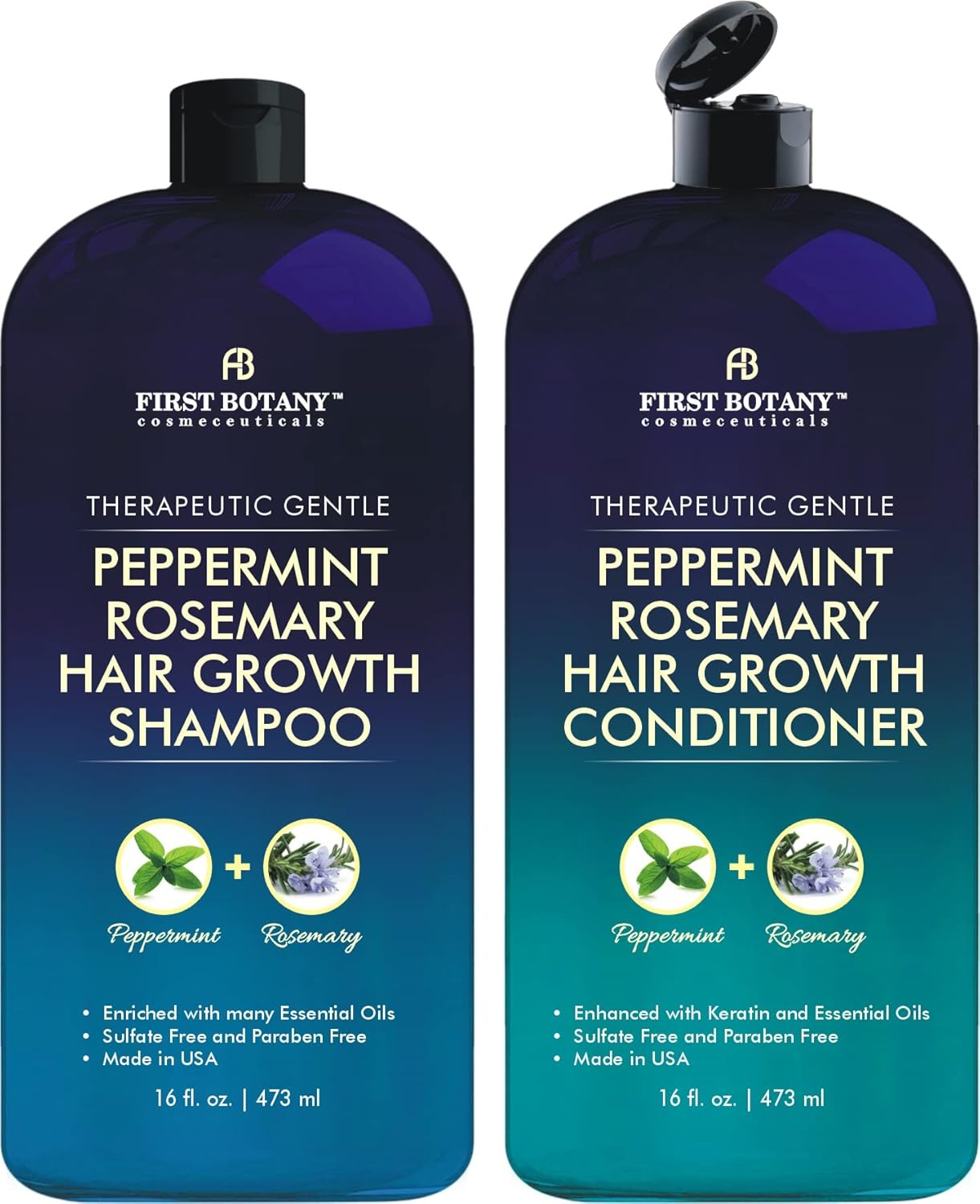 First Botany, Peppermint Rosemary Hair Regrowth and Anti Hair Loss Shampoo and Conditioner Set – Daily Hydrating, Detoxifying, Volumizing Shampoo and Fights Dandruff For Men and Women 16 fl oz x 2 First Botany, Peppermint Rosemary Hair Regrowth and Anti Hair Loss Shampoo and Conditioner Set – Daily Hydrating, Detoxifying, Volumizing Shampoo and Fights Dandruff For Men and Women 16 fl oz x 2