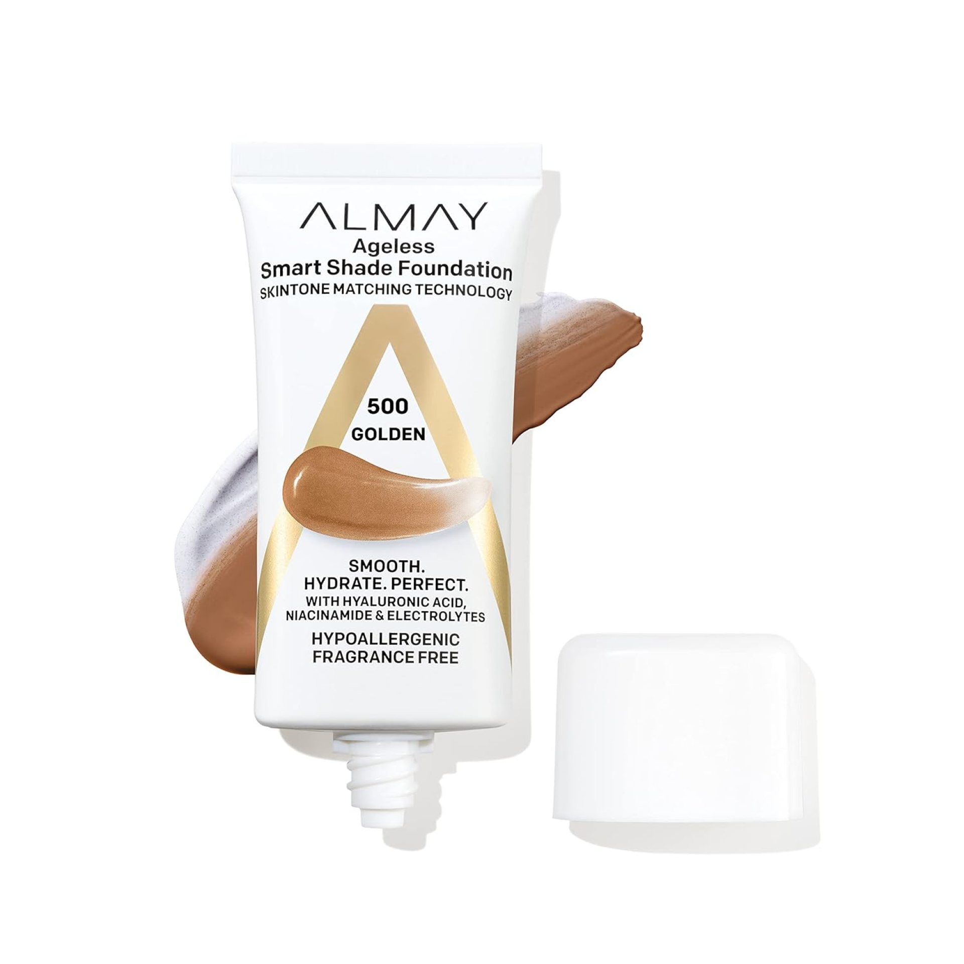 Almay Anti-Aging Foundation, Smart Shade Face Makeup with Hyaluronic Acid, Niacinamide, Vitamin C & E, Hypoallergenic-Fragrance Free, 500 Golden, 1 Fl Oz (Pack of 1) Almay Anti-Aging Foundation, Smart Shade Face Makeup with Hyaluronic Acid, Niacinamide, Vitamin C & E, Hypoallergenic-Fragrance Free, 500 Golden, 1 Fl Oz (Pack of 1)
