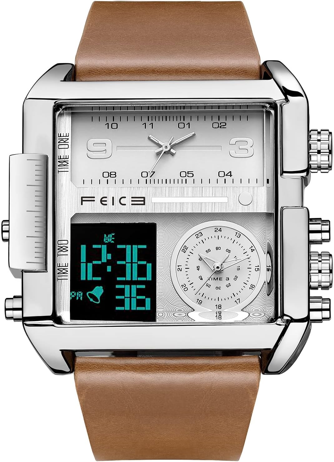 FEICE Wathes for Men Digital LED Analog Quartz Wristwatch Business Men’s Watch Multifunction Square Chronograph 24H Calendar Leather Band Unique FK030 FEICE Wathes for Men Digital LED Analog Quartz Wristwatch Business Men’s Watch Multifunction Square Chronograph 24H Calendar Leather Band Unique FK030