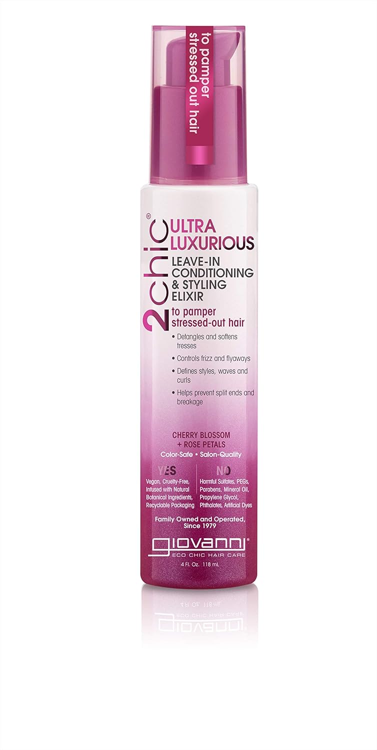 GIOVANNI 2chic Ultra-Luxurious Leave-In Conditioning & Styling Elixir – Smoothing Hair Cream for Curly & Wavy Hair, Enriched with Aloe Vera, Paraben Free, Color Safe – Cherry Blossom & Rose Petal, 4oz GIOVANNI 2chic Ultra-Luxurious Leave-In Conditioning & Styling Elixir – Smoothing Hair Cream for Curly & Wavy Hair, Enriched with Aloe Vera, Paraben Free, Color Safe – Cherry Blossom & Rose Petal, 4oz