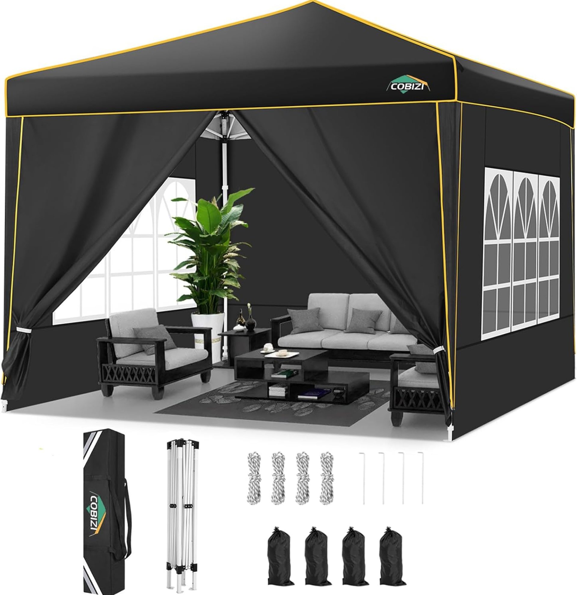 COBIZI 10×10 Pop Up Canopy Party Tents for Parties Waterproof Outdoor Event Shelter with 4 Sidewalls and 4 Sandbags UV Protection 50+ Camping Commercial Wedding Portable Tent for Backyard, Black COBIZI 10×10 Pop Up Canopy Party Tents for Parties Waterproof Outdoor Event Shelter with 4 Sidewalls and 4 Sandbags UV Protection 50+ Camping Commercial Wedding Portable Tent for Backyard, Black