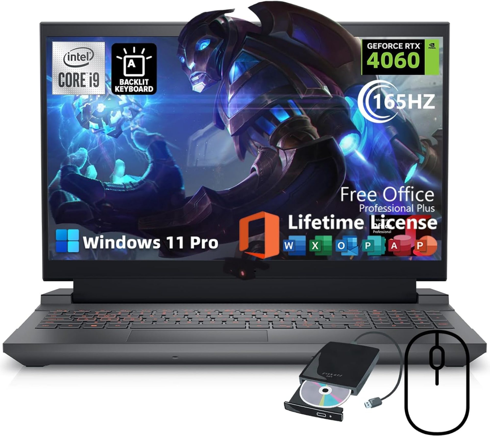 Dell G15 5530 Gaming Laptop – 15.6-inch FHD 165Hz 3ms Display, Intel Core i9-13900HX, 32GB DDR5 RAM, 1TB SSD, NVIDIA GeForce RTX 4060, 4-Zone RGB Backlit, Windows 11 Pro & Office Lifetime License Dell G15 5530 Gaming Laptop – 15.6-inch FHD 165Hz 3ms Display, Intel Core i9-13900HX, 32GB DDR5 RAM, 1TB SSD, NVIDIA GeForce RTX 4060, 4-Zone RGB Backlit, Windows 11 Pro & Office Lifetime License