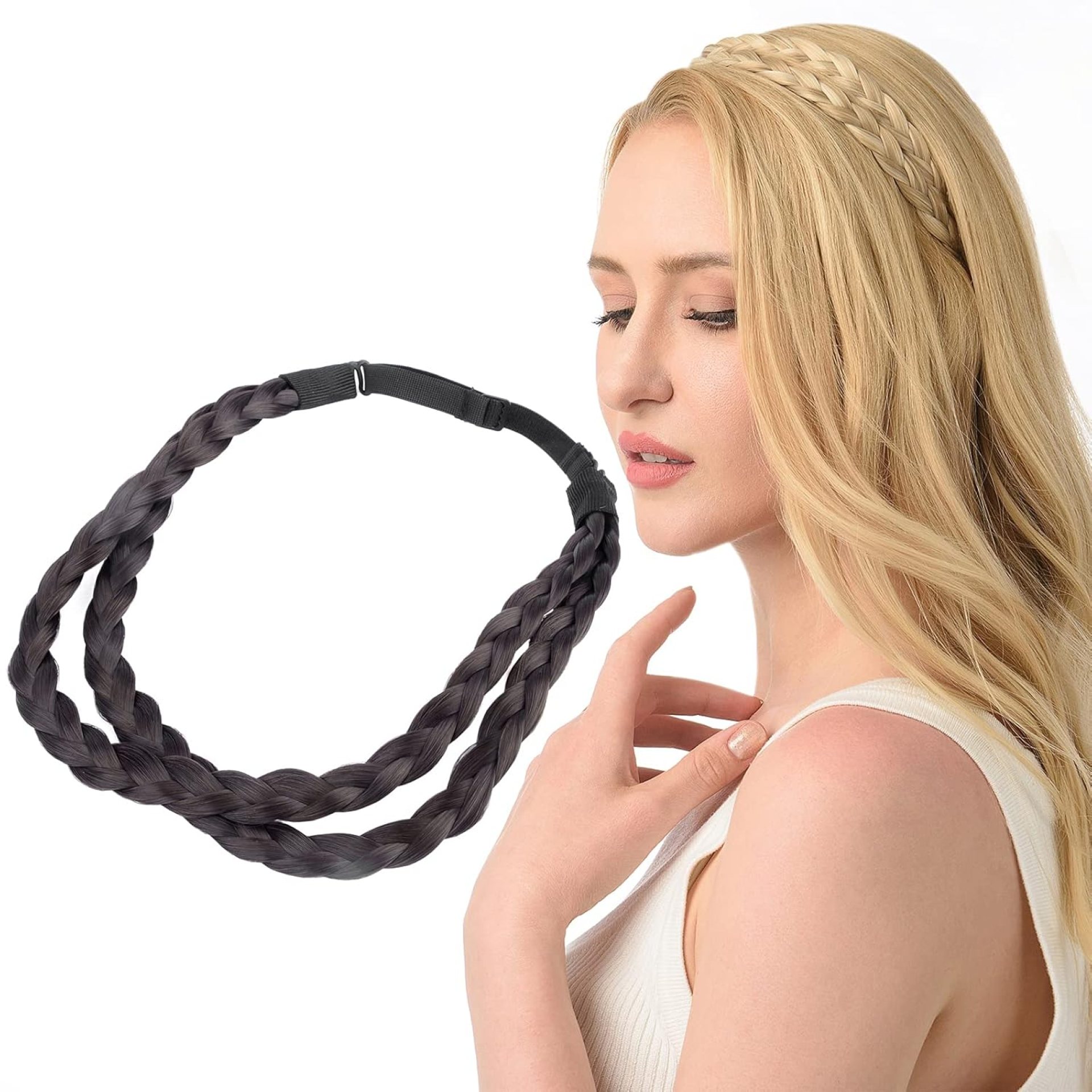 DIGUAN Double Three Strand Synthetic Hair Braided Headband Hairpiece Extension Women Girl Beauty accessory (Dark Brown) DIGUAN Double Three Strand Synthetic Hair Braided Headband Hairpiece Extension Women Girl Beauty accessory (Dark Brown)