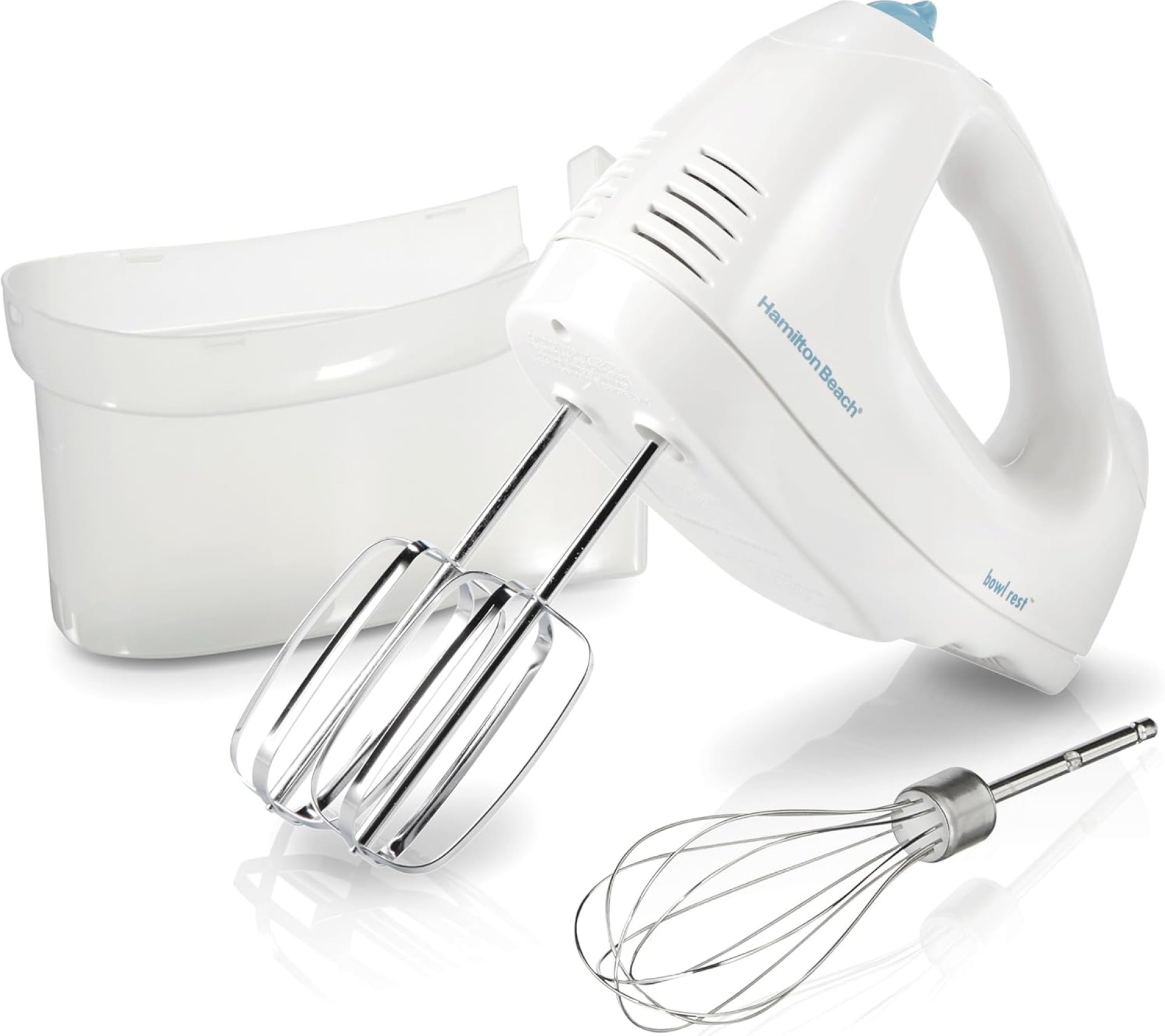Hamilton Beach 6-Speed Electric Hand Mixer with Whisk, Traditional Beaters, Snap-On Storage Case, 250 Watts, White Hamilton Beach 6-Speed Electric Hand Mixer with Whisk, Traditional Beaters, Snap-On Storage Case, 250 Watts, White