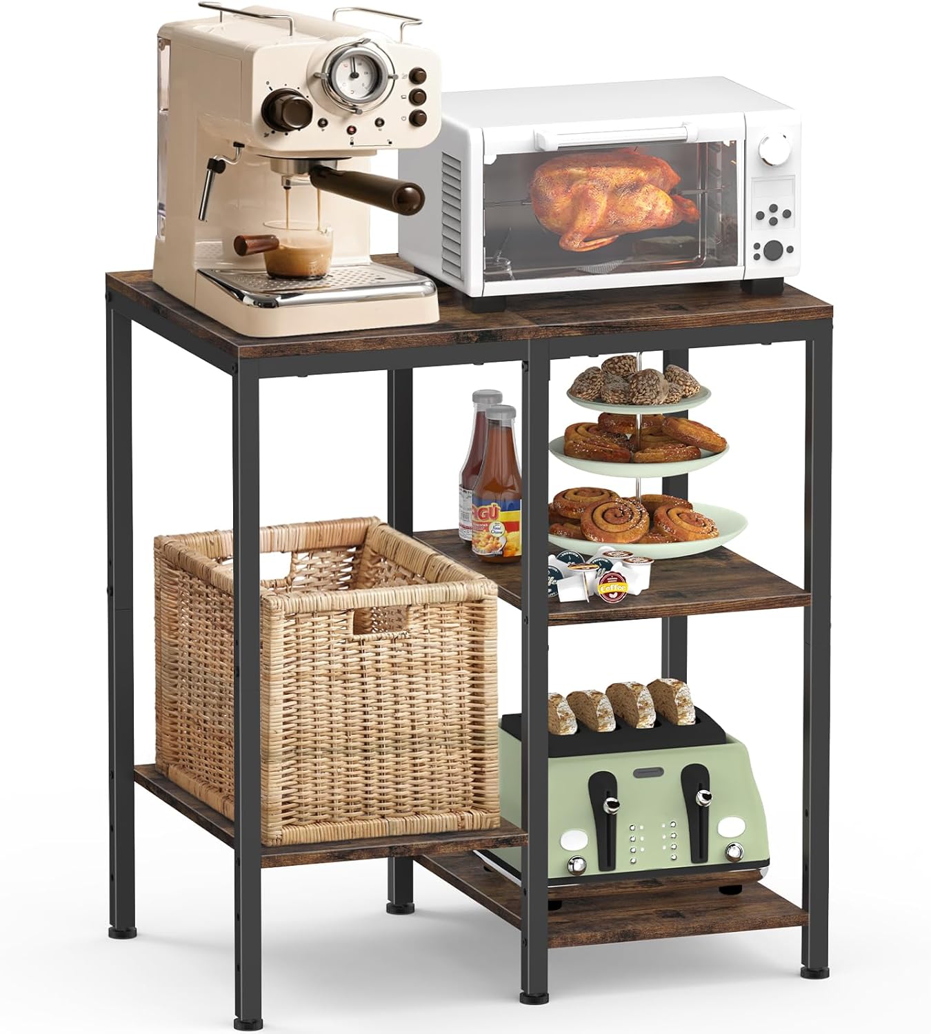 Kitchen Microwave Stand,4-Tier Adjustable Bakers Rack,Multi-Purpose Kitchen Storagec Cart for Coffee Station,Space-Saving Metal Appliance Shelf for Living Room,Rustic Brown Kitchen Microwave Stand,4-Tier Adjustable Bakers Rack,Multi-Purpose Kitchen Storagec Cart for Coffee Station,Space-Saving Metal Appliance Shelf for Living Room,Rustic Brown