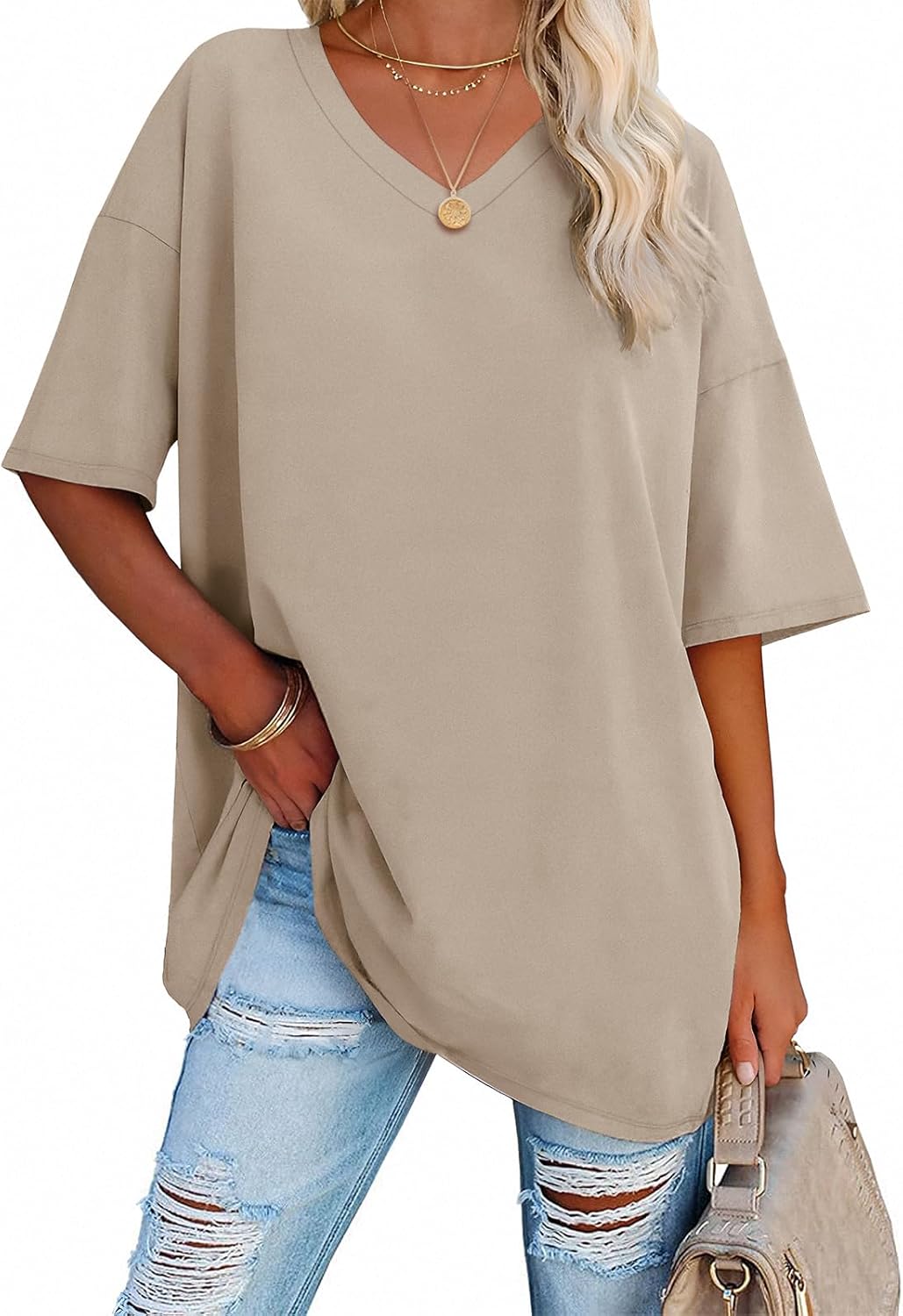 ATHMILE Womens Summer Oversized Shirts V Neck Business Casual Workout Tops Beach Vacation 2025 Gym Clothes ATHMILE Womens Summer Oversized Shirts V Neck Business Casual Workout Tops Beach Vacation 2025 Gym Clothes