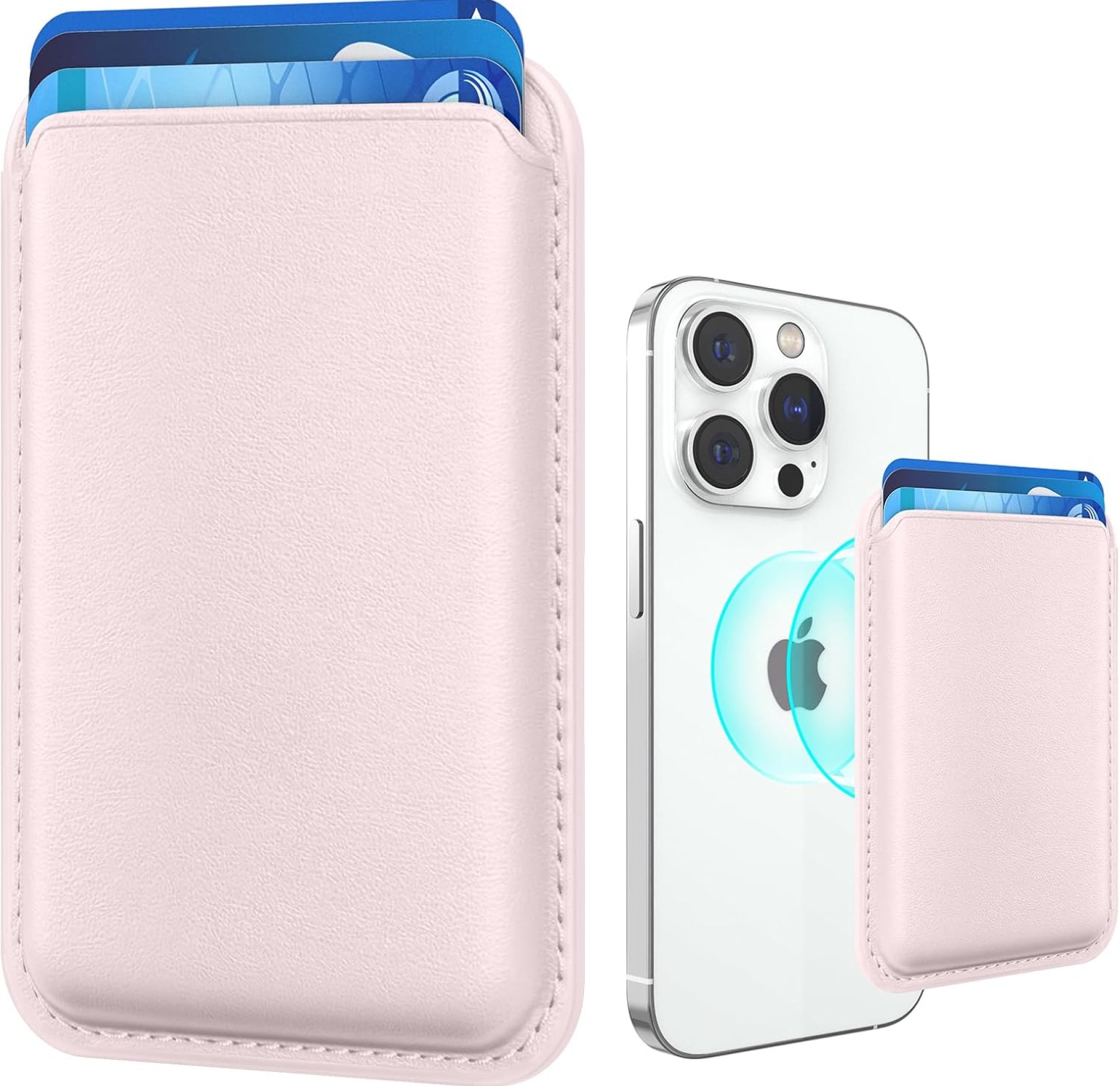 Magnetic Mag-safe Wallet Cell Phone Card Holder for Phone Case with Mag-Safe, Stronger Magnetic RFID Leather Phone Wallet Stick on Series of iPhone 15/14/13/12 and Pro/Promax, Light Pink Magnetic Mag-safe Wallet Cell Phone Card Holder for Phone Case with Mag-Safe, Stronger Magnetic RFID Leather Phone Wallet Stick on Series of iPhone 15/14/13/12 and Pro/Promax, Light Pink