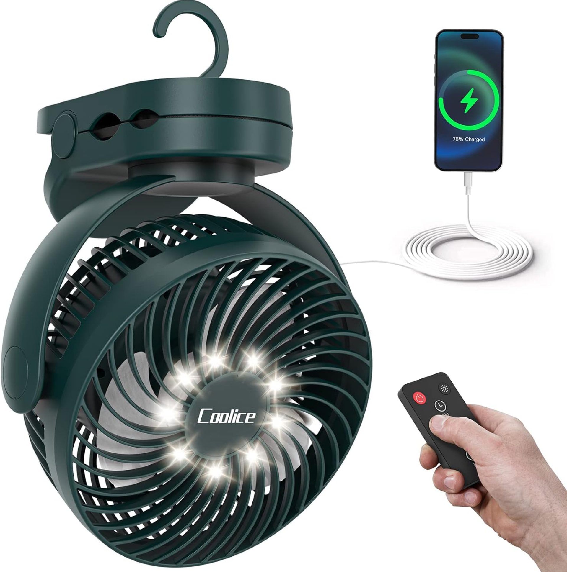 Camping Fan with Remote Control – 65Hrs 12000mAh Rechargeable Fan, 3 Speeds & Timing Battery Powered Fan with Light & Hook, Tent Fan for Camping, Camp Fan for Tent, Battery Operated Fan, Green Camping Fan with Remote Control – 65Hrs 12000mAh Rechargeable Fan, 3 Speeds & Timing Battery Powered Fan with Light & Hook, Tent Fan for Camping, Camp Fan for Tent, Battery Operated Fan, Green