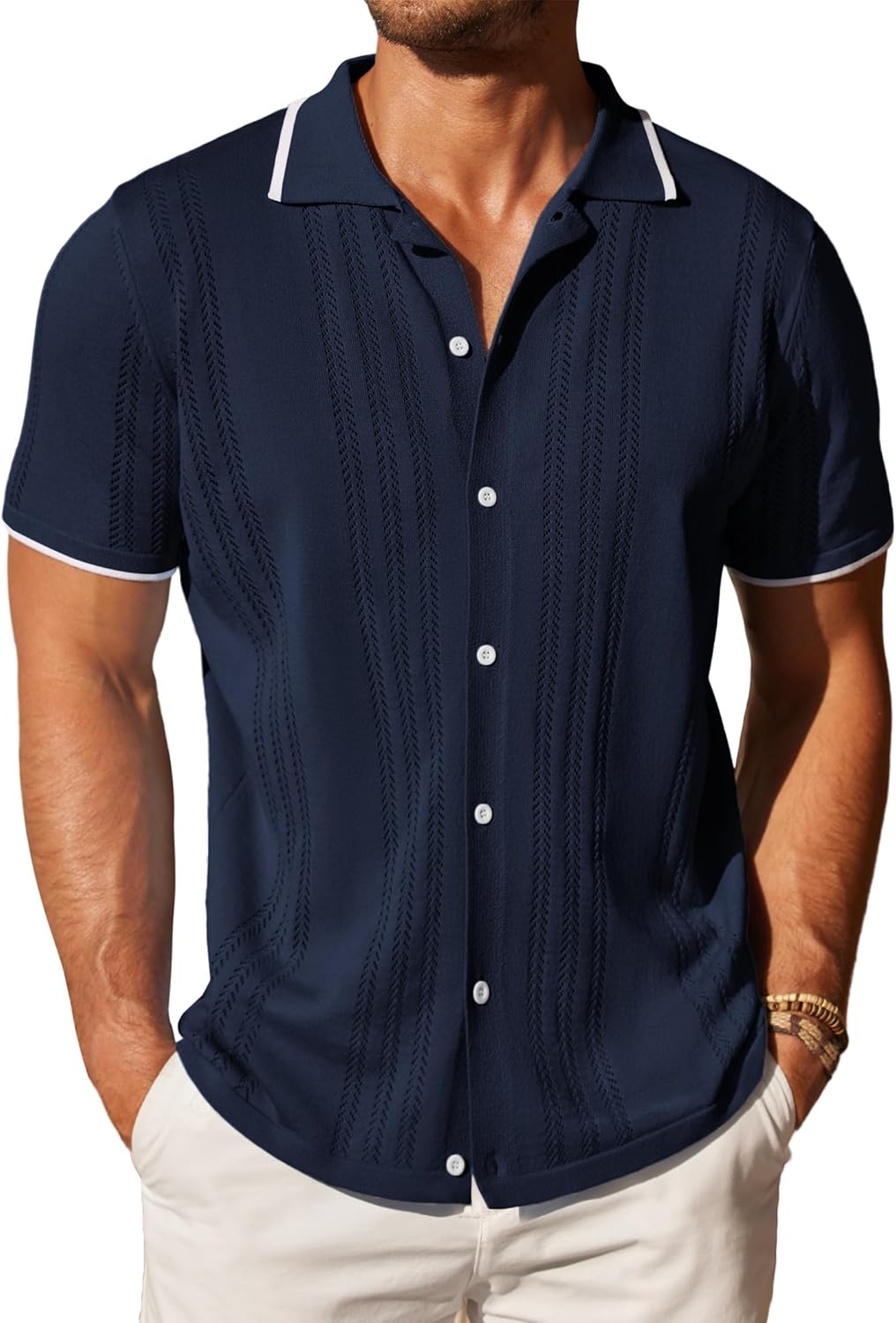 COOFANDY Men’s Knit Button Down Shirt Vintage Short Sleeve Polo Shirts Casual Beach Tops COOFANDY Men’s Knit Button Down Shirt Vintage Short Sleeve Polo Shirts Casual Beach Tops