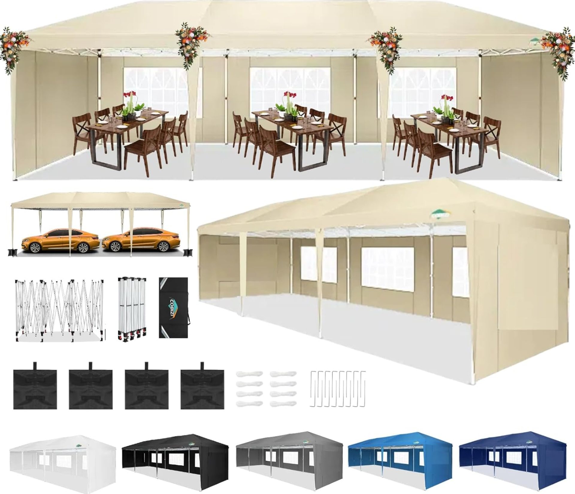 COBIZI 10×30 Canopy Party Tent with 5 Walls 10×30 Pop Up Tent for Parties Waterproof UPF 50+ Outdoor Commercial Event Tent for Party Backyard Gazebo Canopy with Sidewalls & Sandbags(10x30ft) COBIZI 10×30 Canopy Party Tent with 5 Walls 10×30 Pop Up Tent for Parties Waterproof UPF 50+ Outdoor Commercial Event Tent for Party Backyard Gazebo Canopy with Sidewalls & Sandbags(10x30ft)