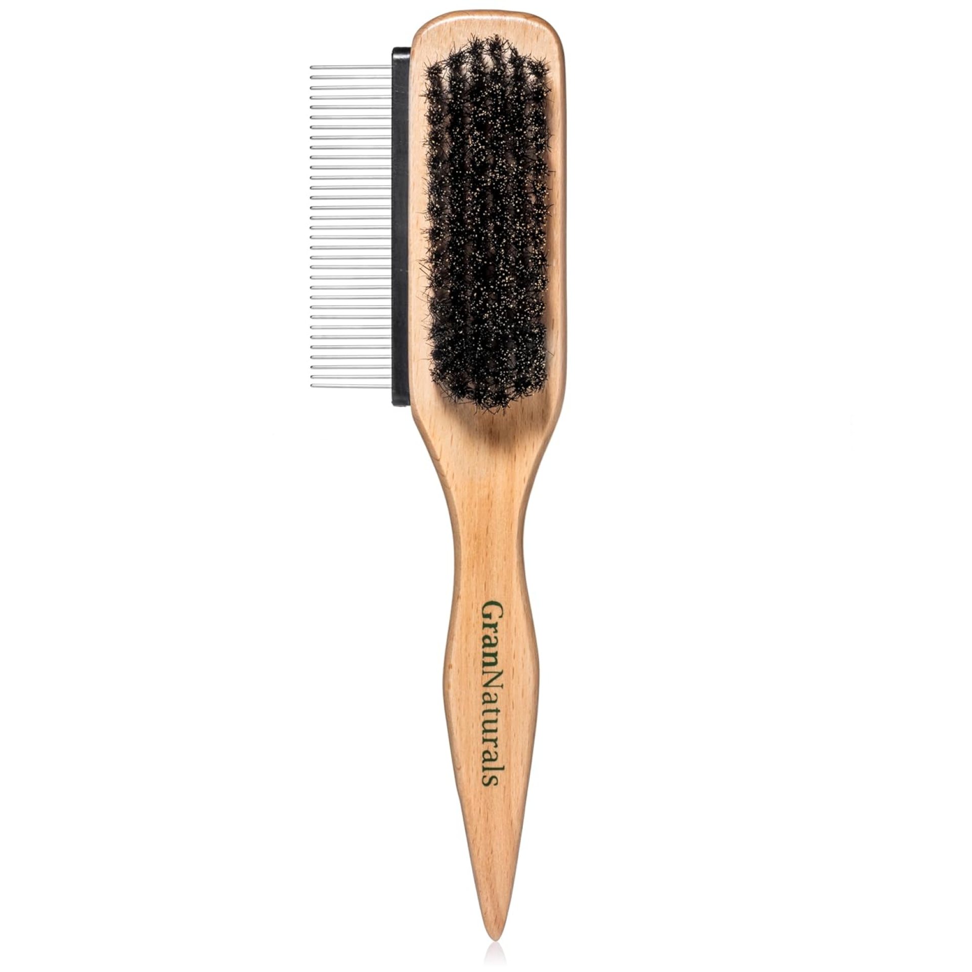 GranNaturals Boar Bristle Slick Back Hair Brush w/Comb for Smoothing Sleek Ponytail Bun – Wide Rat Tail & Metal Comb Hairbrush for Parting, Teasing, Backcombing, Sectioning, Edge Control, Flyaways GranNaturals Boar Bristle Slick Back Hair Brush w/Comb for Smoothing Sleek Ponytail Bun – Wide Rat Tail & Metal Comb Hairbrush for Parting, Teasing, Backcombing, Sectioning, Edge Control, Flyaways