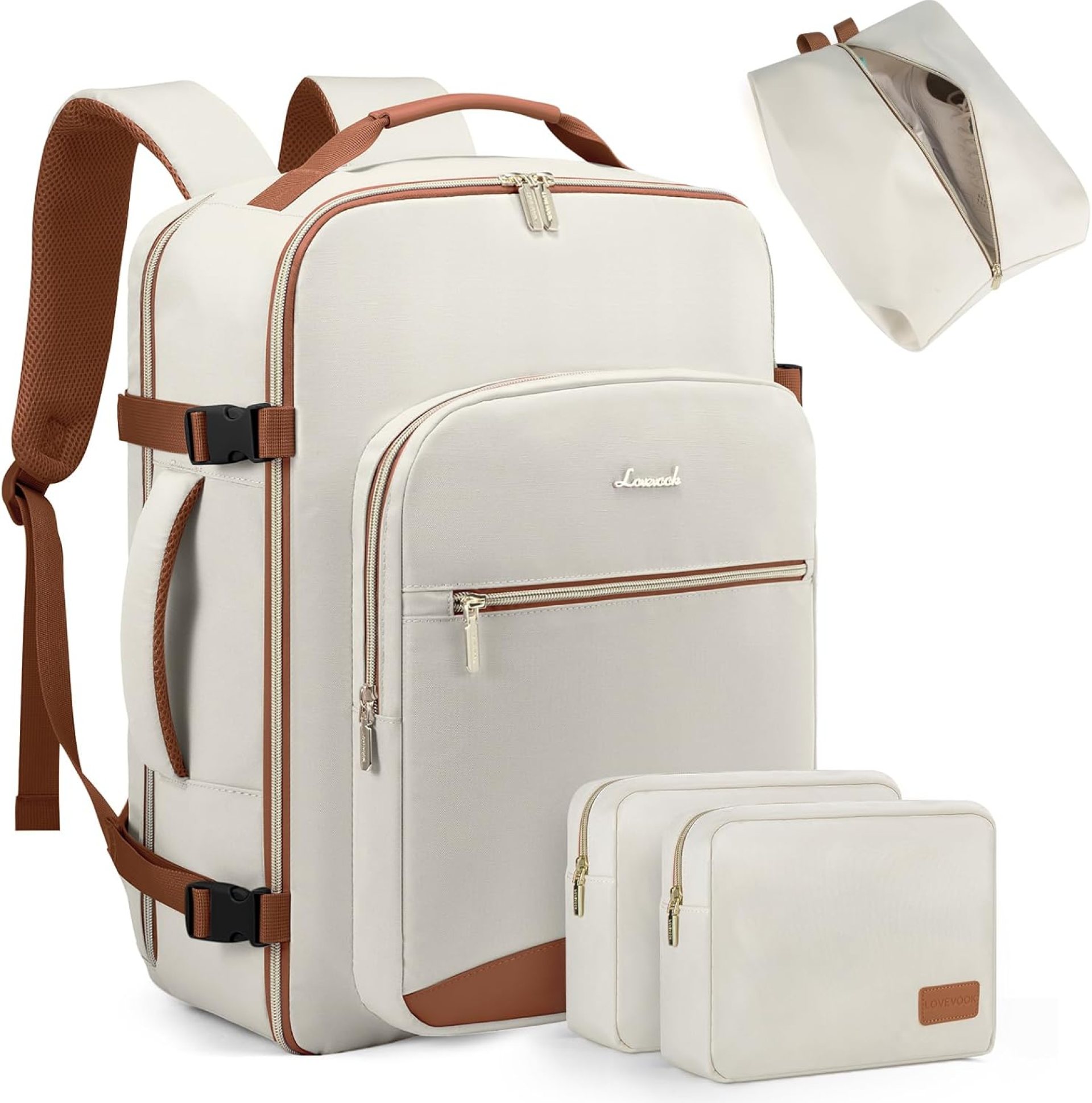 LOVEVOOK Travel Backpack for Women Men as Personal Item Flight Approved, 40L Luggage Carry On Backpack,17.3inch Large Daypack Laptop Backpack Waterproof Outdoor Sports with 3 Packing Cubes,Beige-Brown LOVEVOOK Travel Backpack for Women Men as Personal Item Flight Approved, 40L Luggage Carry On Backpack,17.3inch Large Daypack Laptop Backpack Waterproof Outdoor Sports with 3 Packing Cubes,Beige-Brown