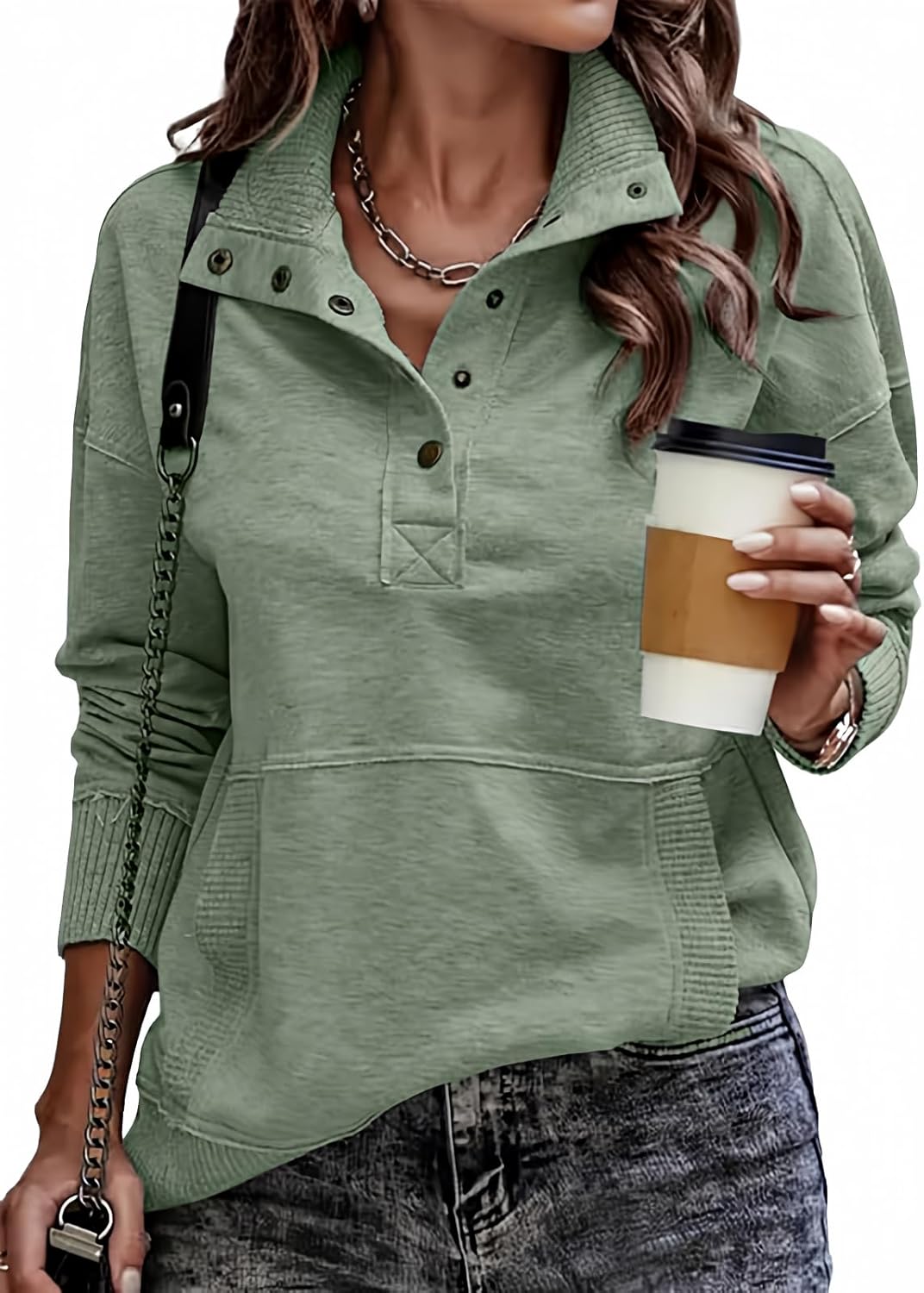 SHEWIN Womens Sweatshirt Casual Long Sleeve Lightweight Sweatshirts Button Loose Pullover Tops SHEWIN Womens Sweatshirt Casual Long Sleeve Lightweight Sweatshirts Button Loose Pullover Tops