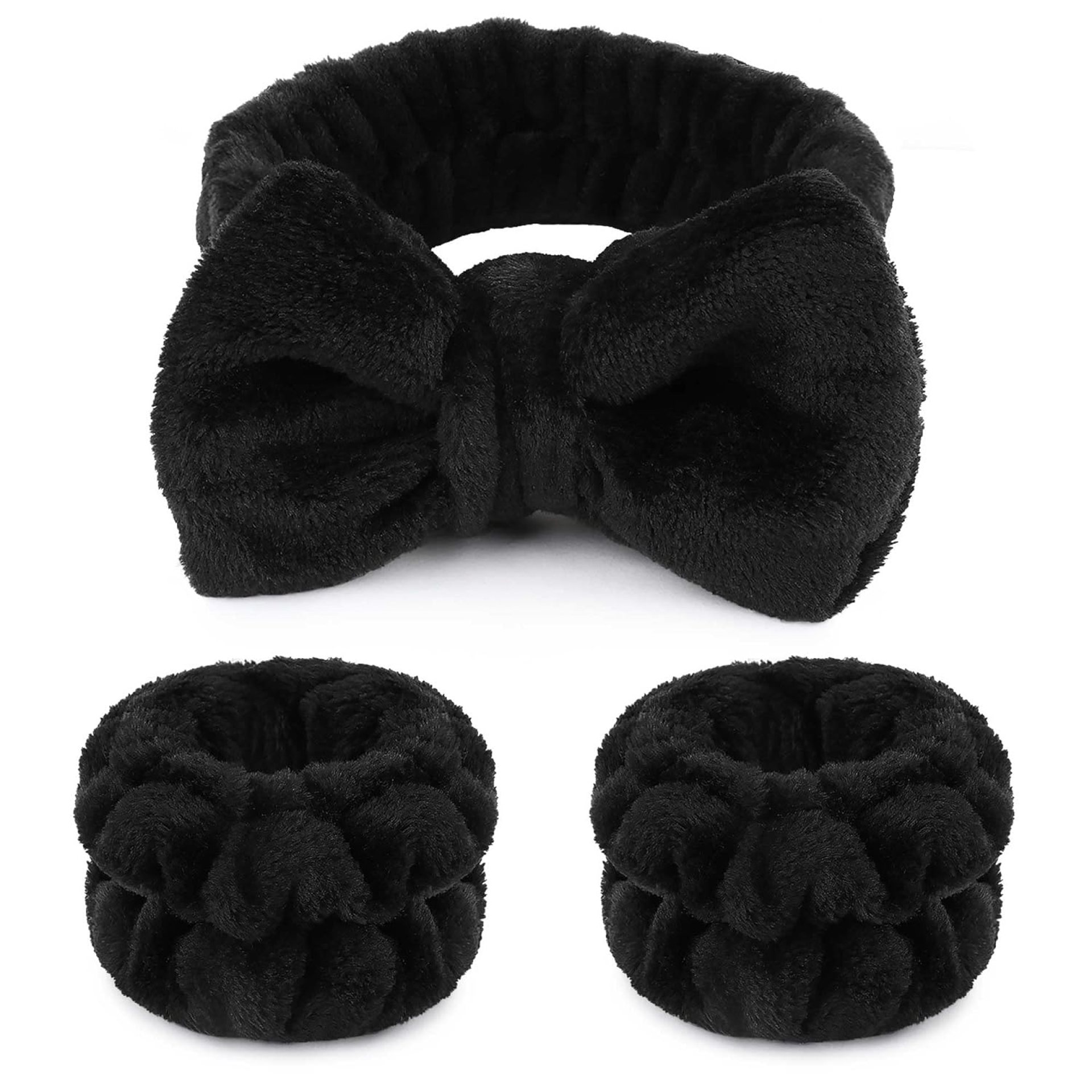 WSYUB Makeup Headbands, 1pcs Black Spa Headband Fluffy Bow Tie Headband Microfiber Face Headband, and 2Pcs Wrist Spa Wash Band Absorbent Wristbands, for Washing Face Skin Care WSYUB Makeup Headbands, 1pcs Black Spa Headband Fluffy Bow Tie Headband Microfiber Face Headband, and 2Pcs Wrist Spa Wash Band Absorbent Wristbands, for Washing Face Skin Care